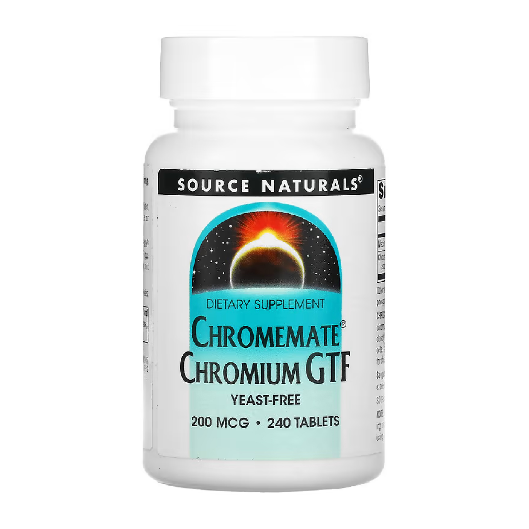 Source Naturals ChromeMate® Chromium GTF 200 mcg, Yeast Free - 240 tabs (Повреждена банка) 2023-10-7878