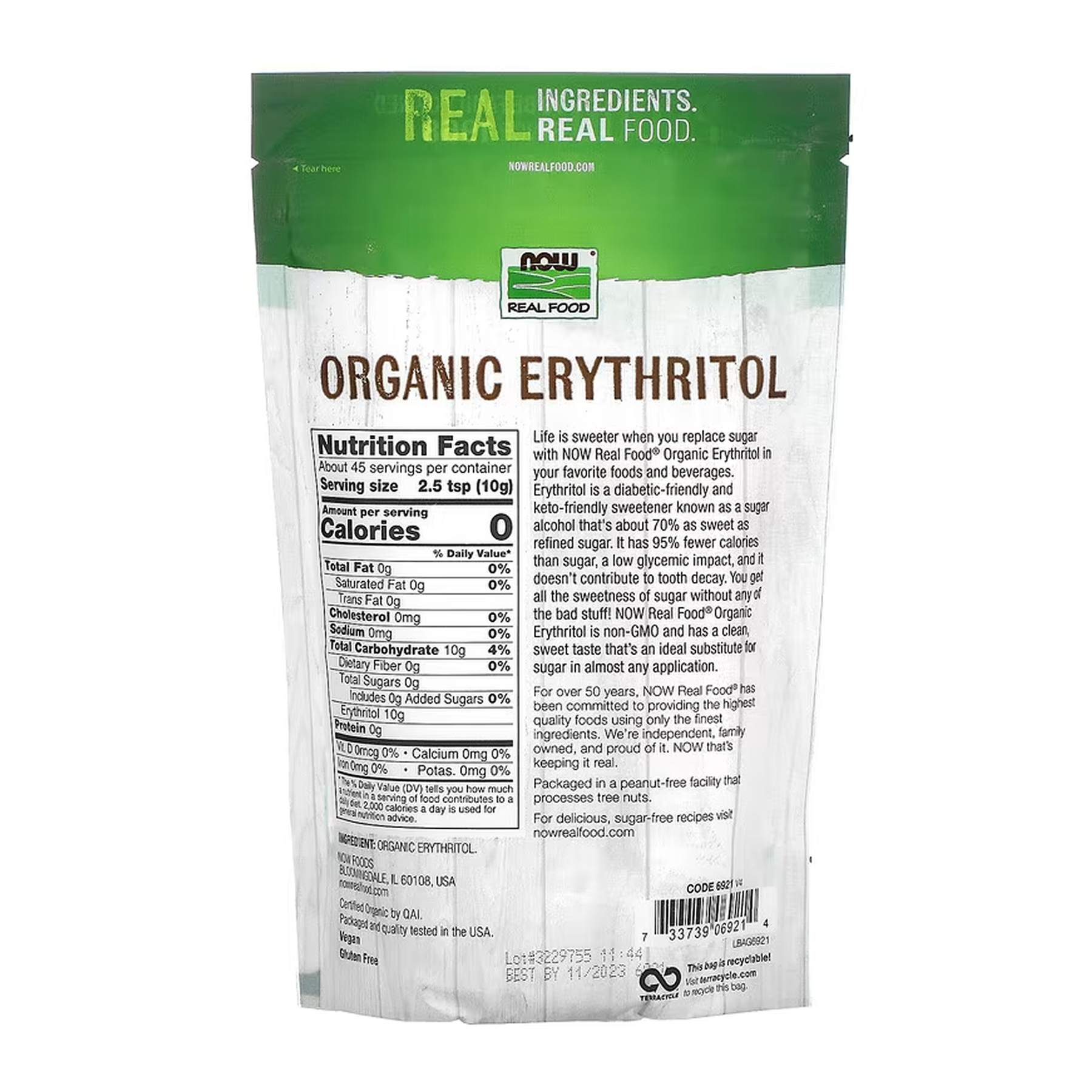 Now Foods Organic Erythritol - 454g 2023-10-6864