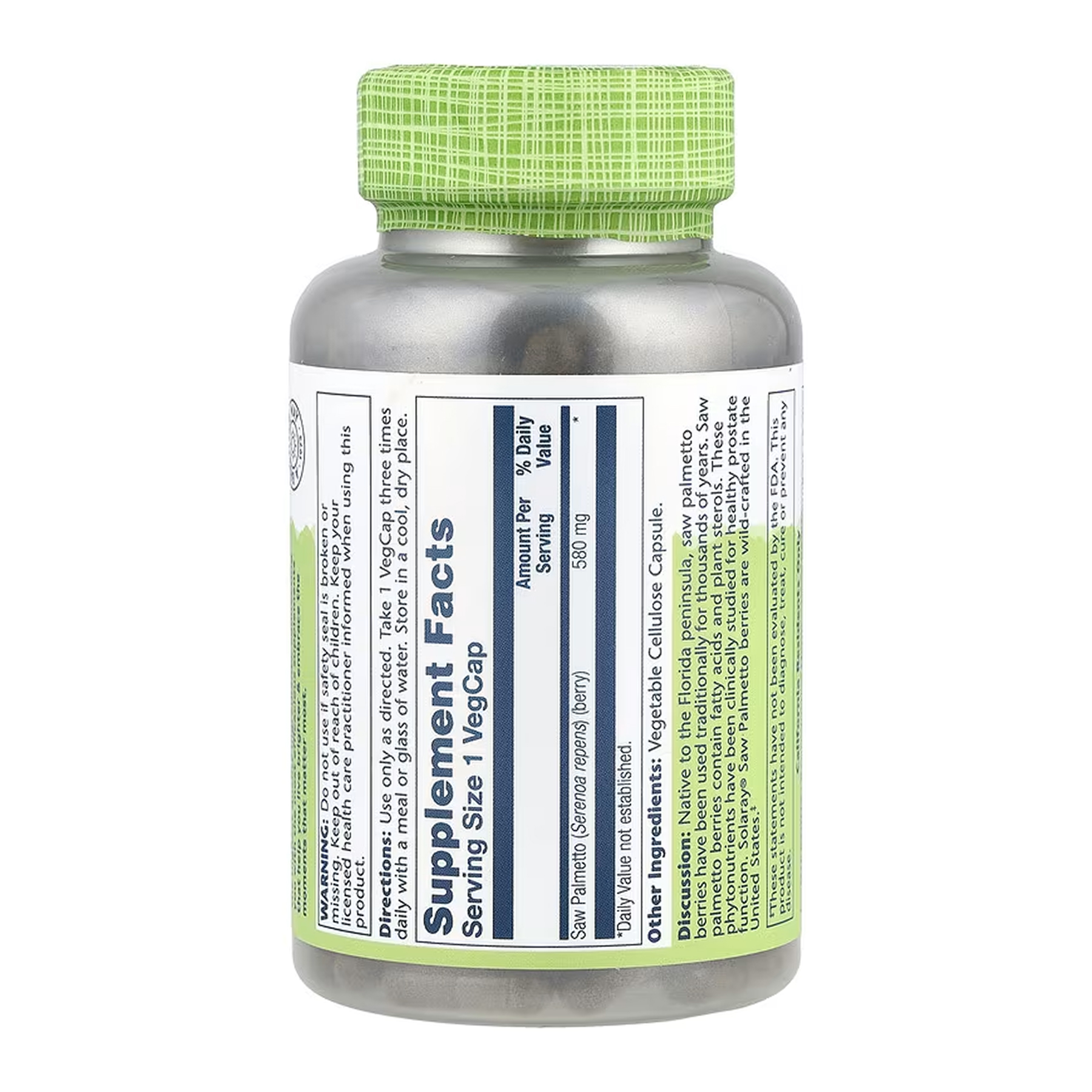 Solaray Saw Palmetto Berry 580mg - 180 vcaps 2023-10-6726