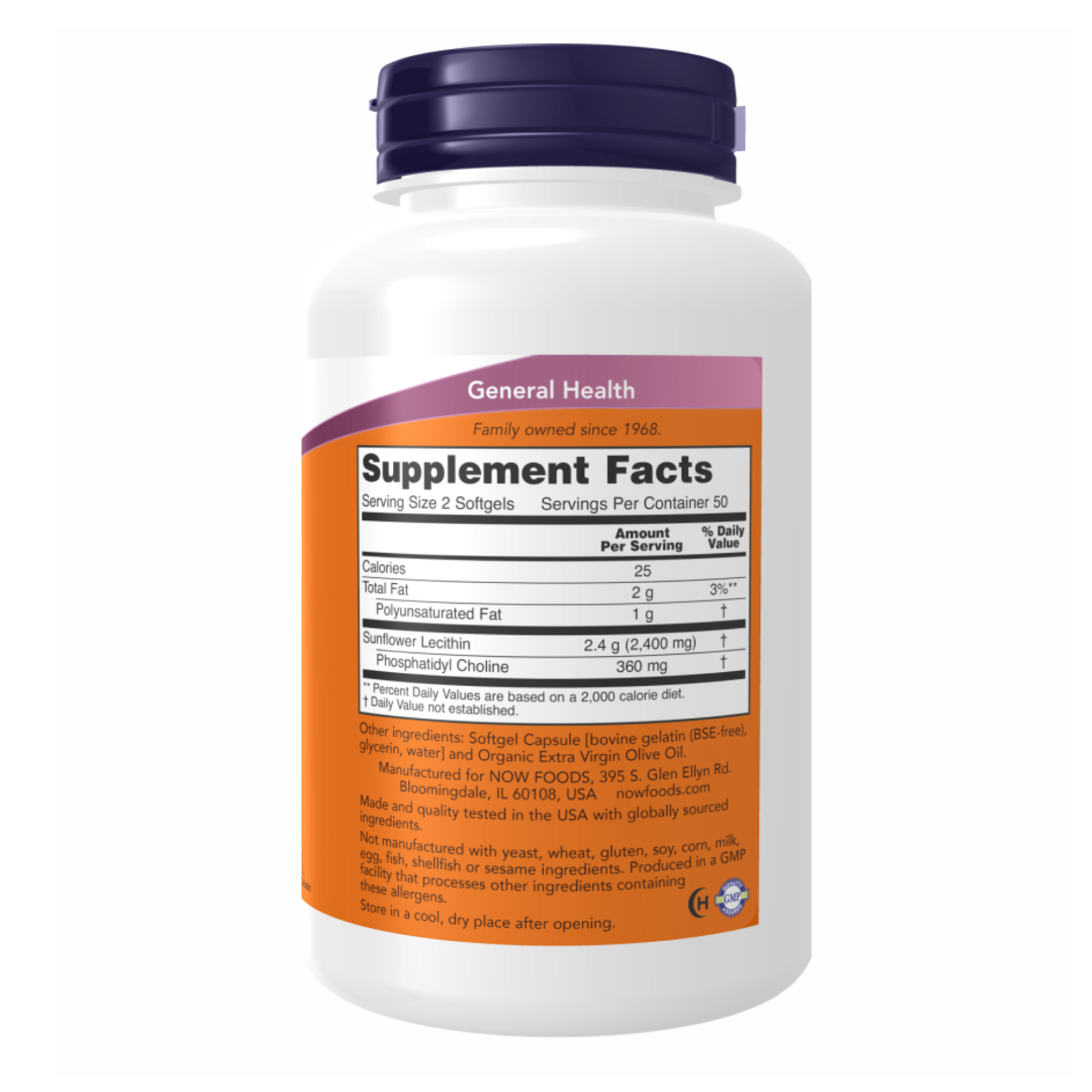 Now Foods Sunflower Lecithin 1200mg - 200 sgels (Повреждена банка) 2023-10-7783