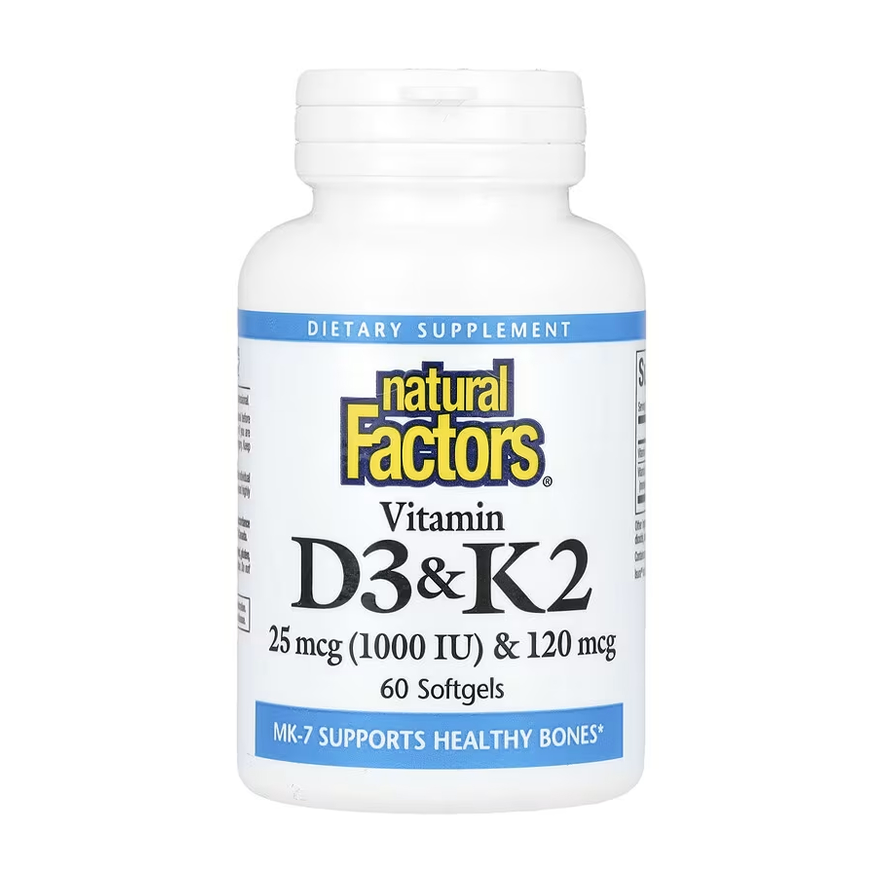 Natural Factors Vitamin D3 & K2 25 mcg (1000 IU) & 120 mcg - 60 softgels 2023-10-6543
