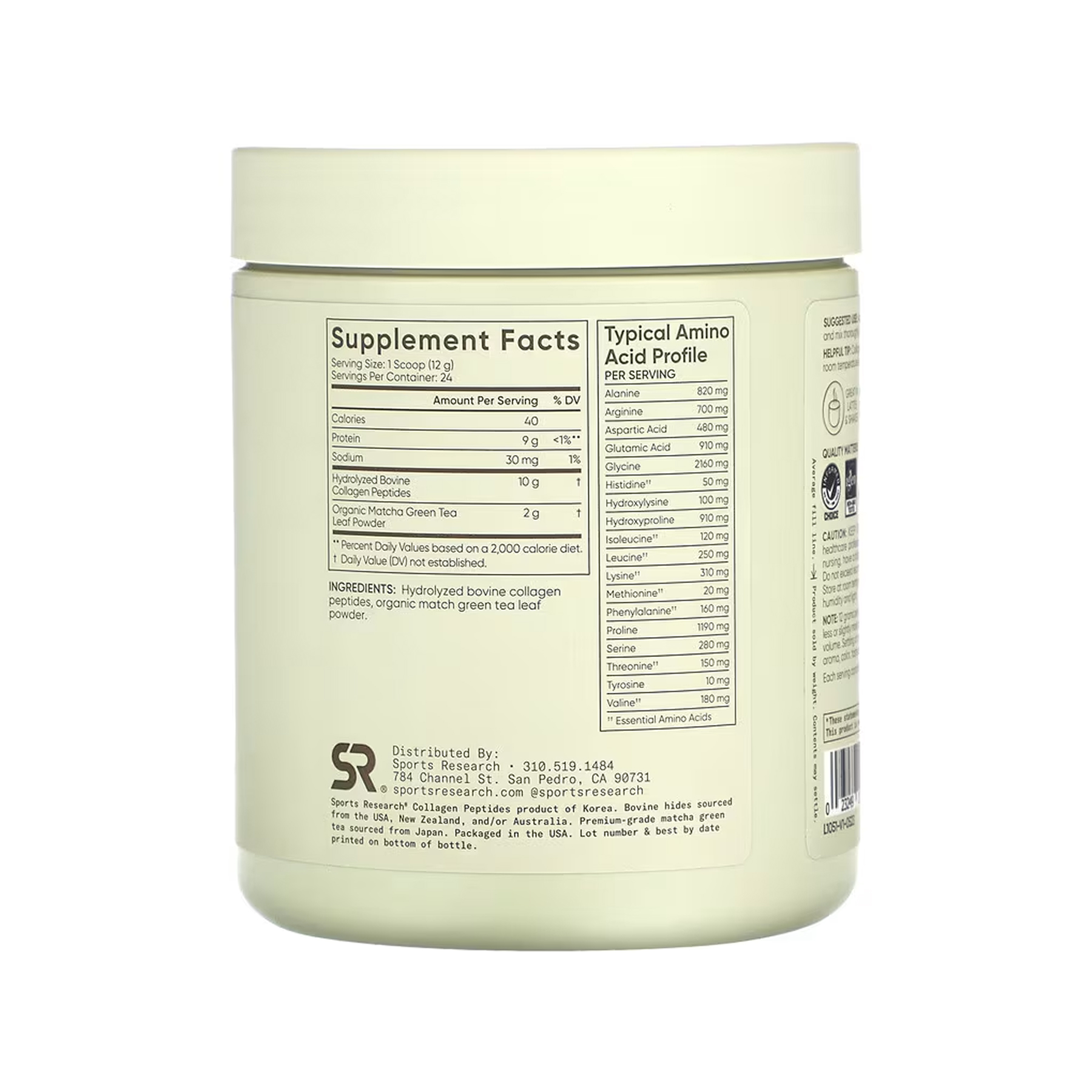 Sport Research Collagen Peptides Organic Matcha - 288g Green Tea 2023-10-5542