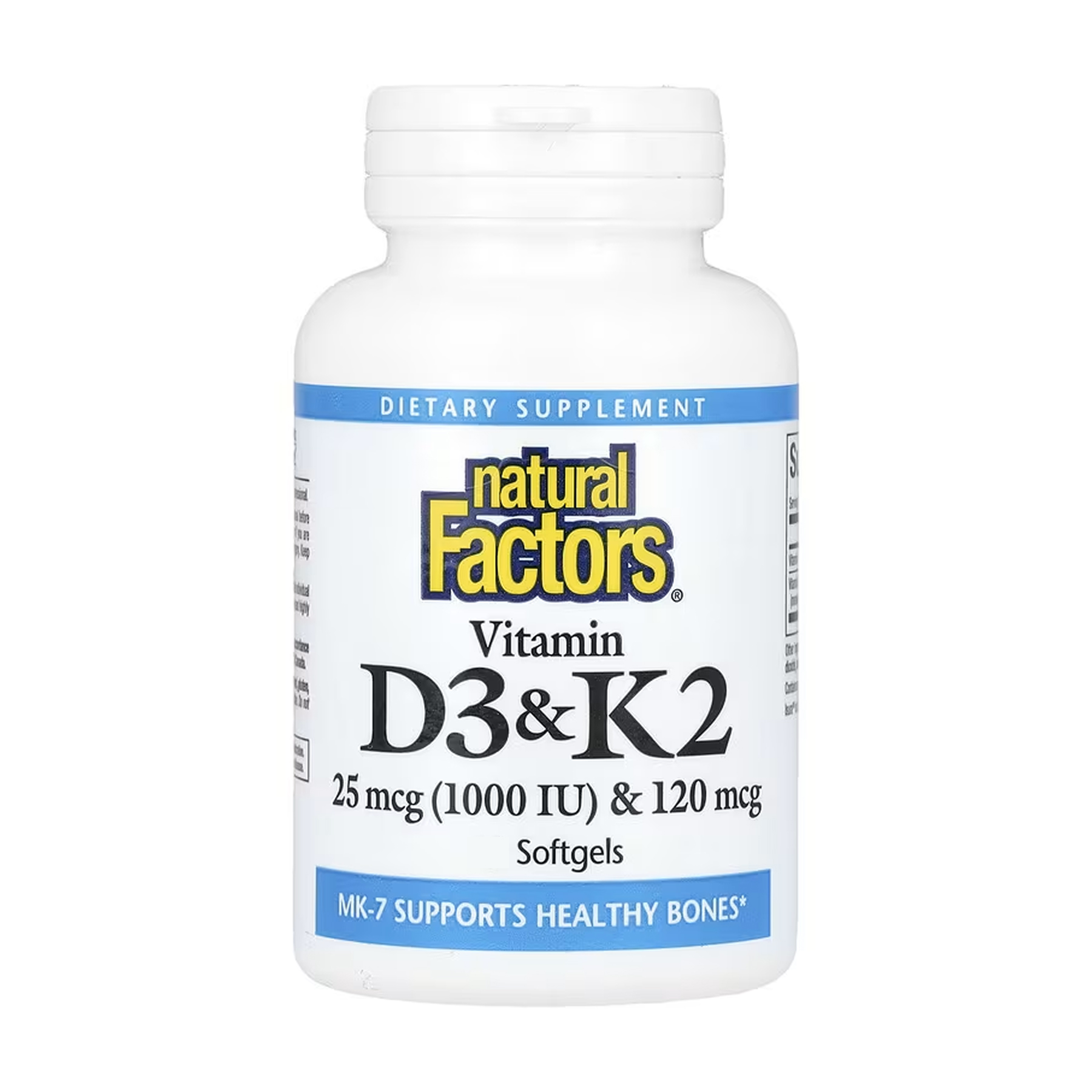 Natural Factors Vitamin D3 & K2 25 mcg (1000 IU) & 120 mcg - 120 softgels 2023-10-6544
