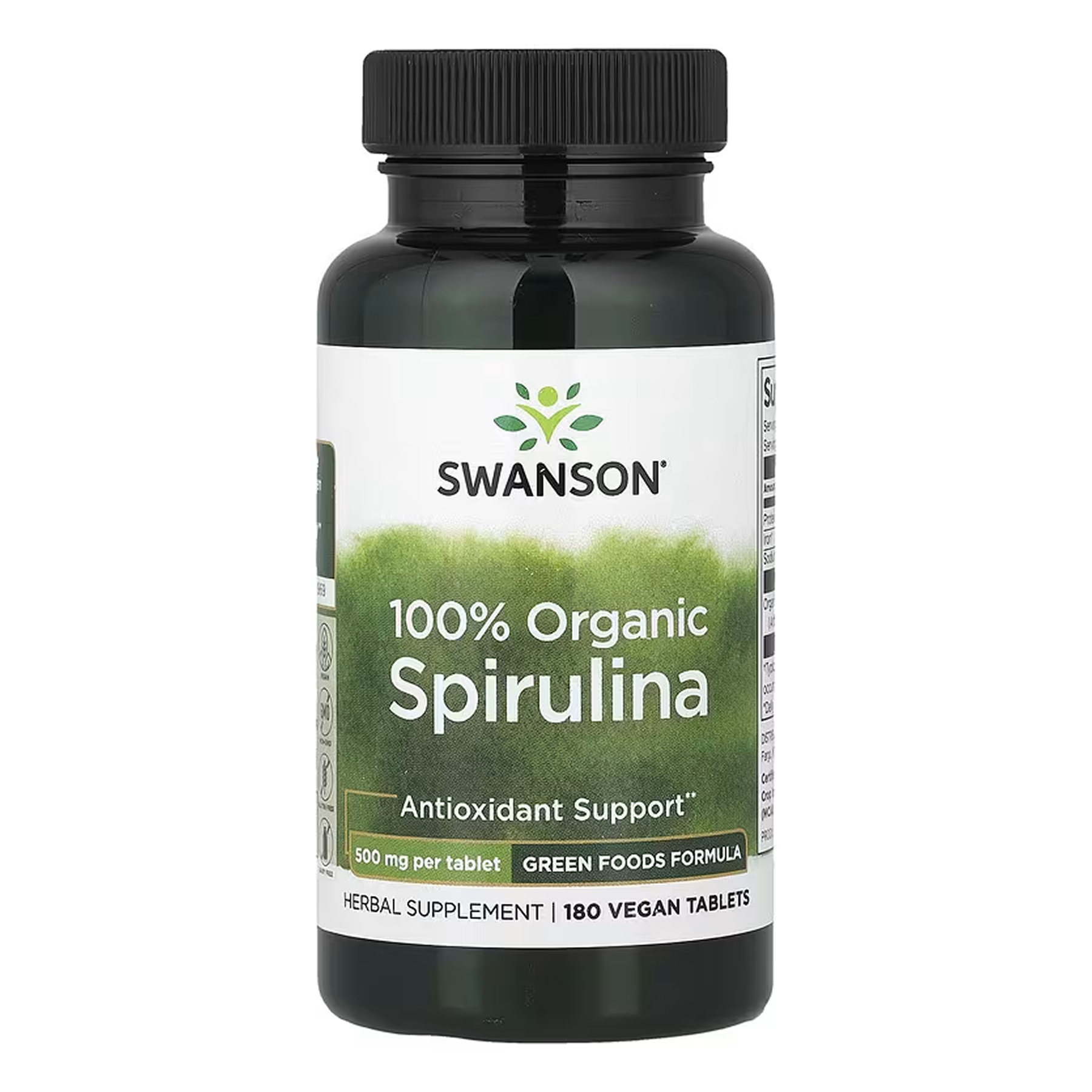 Swanson Certified Organic Spirulina 500mg - 180 tabs 100-65-3295022-20