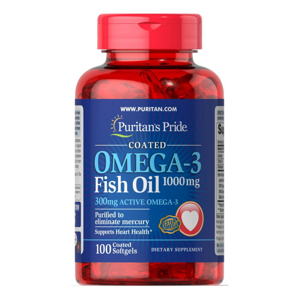 Puritans Pride Omega-3 Fish Oil 1000 mg (300 mg Active Omega-3) - 100 Softgels 100-96-4027083-20