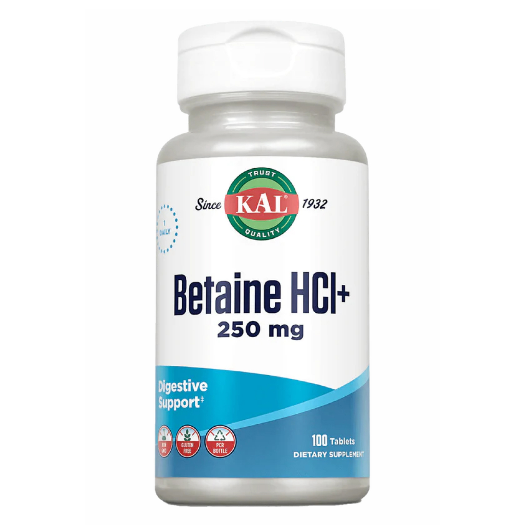 KAL Betaine HCl Plus 250mg - 100 tabs 2022-10-1006