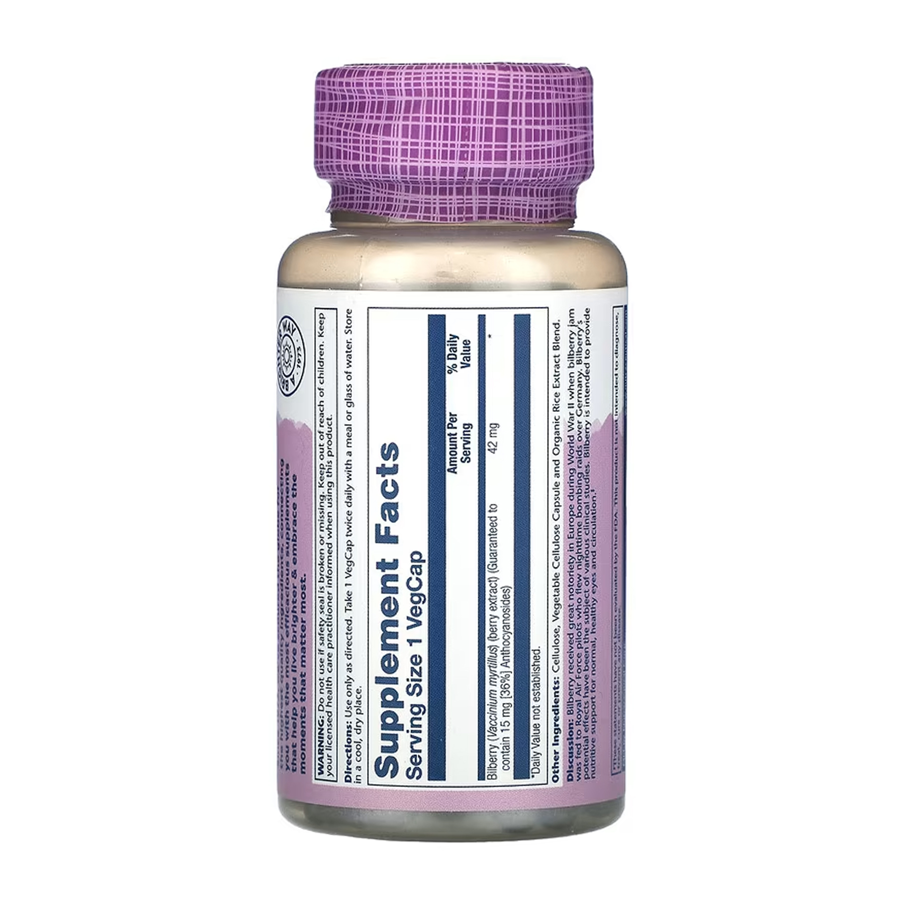 Solaray Bilberry Berry Extract 42mg - 60 vcaps 2023-10-6969
