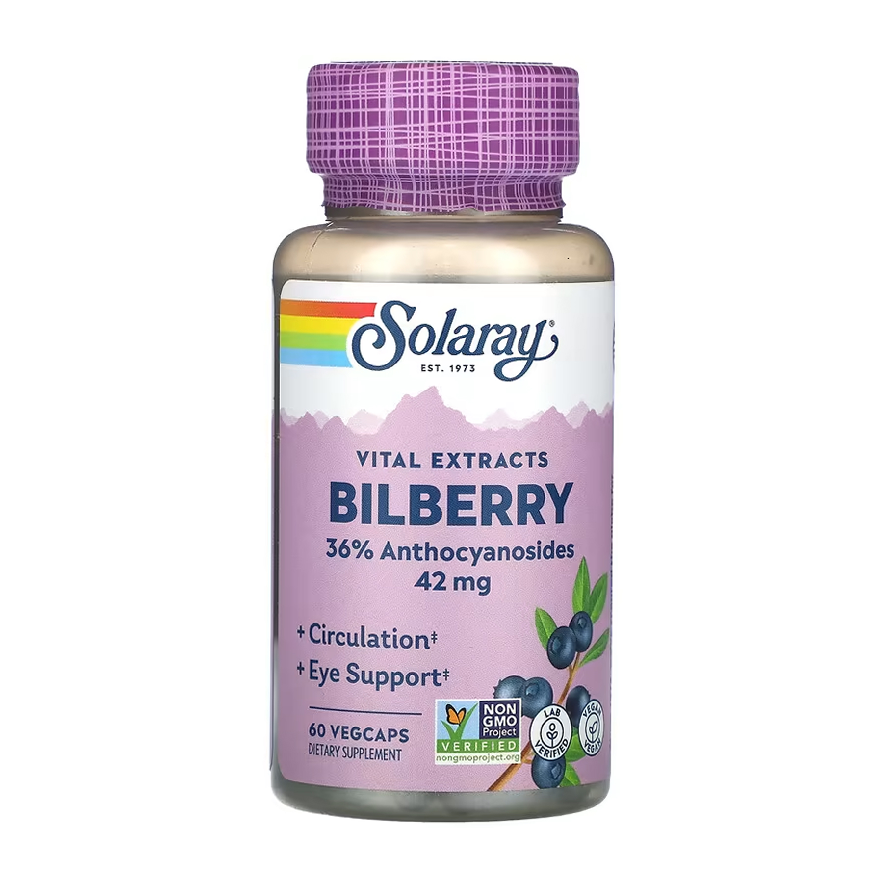 Solaray Bilberry Berry Extract 42mg - 60 vcaps 2023-10-6969