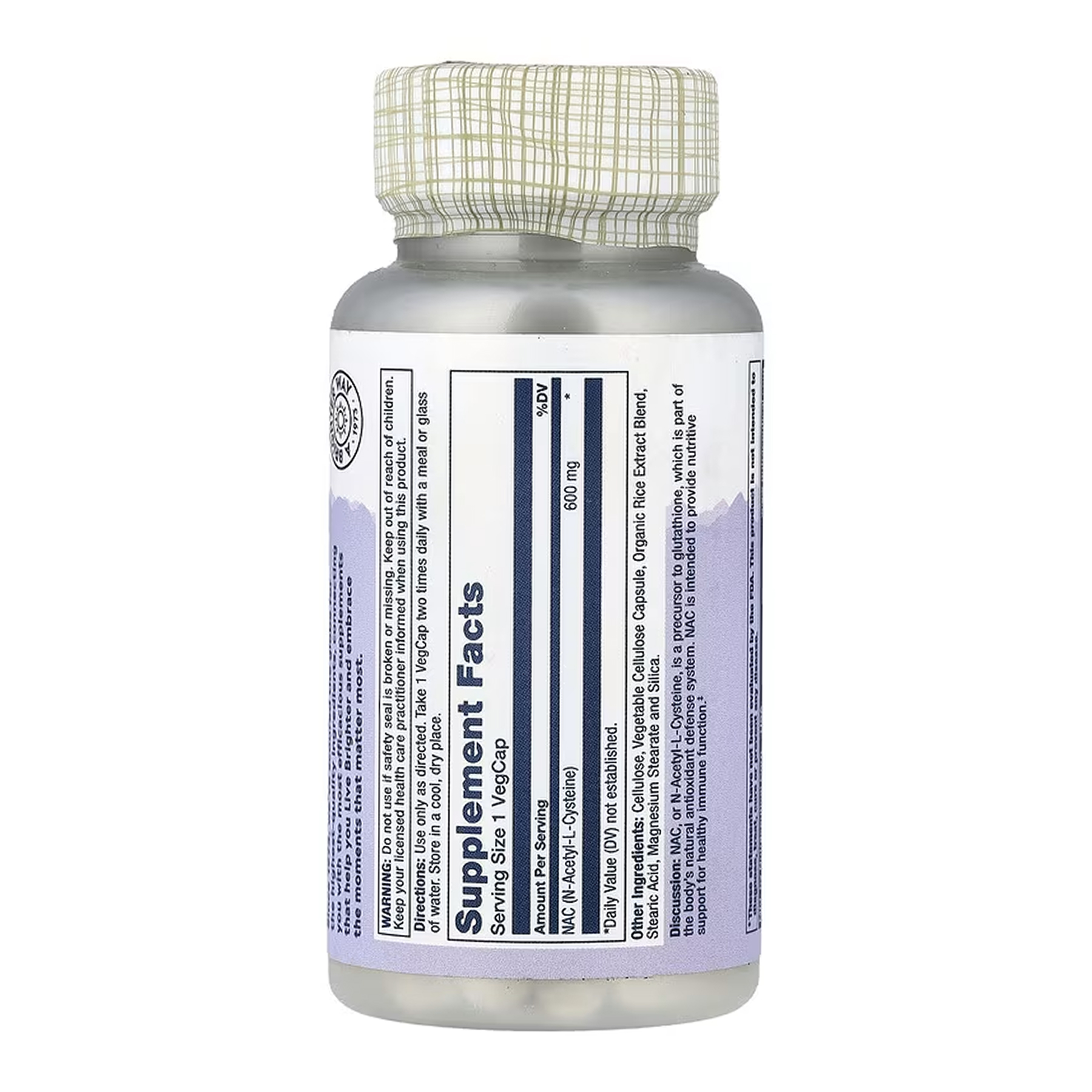 Solaray NAC (N-Acetyl-L-Cysteine) 600mg - 60 vcaps 2023-10-7161