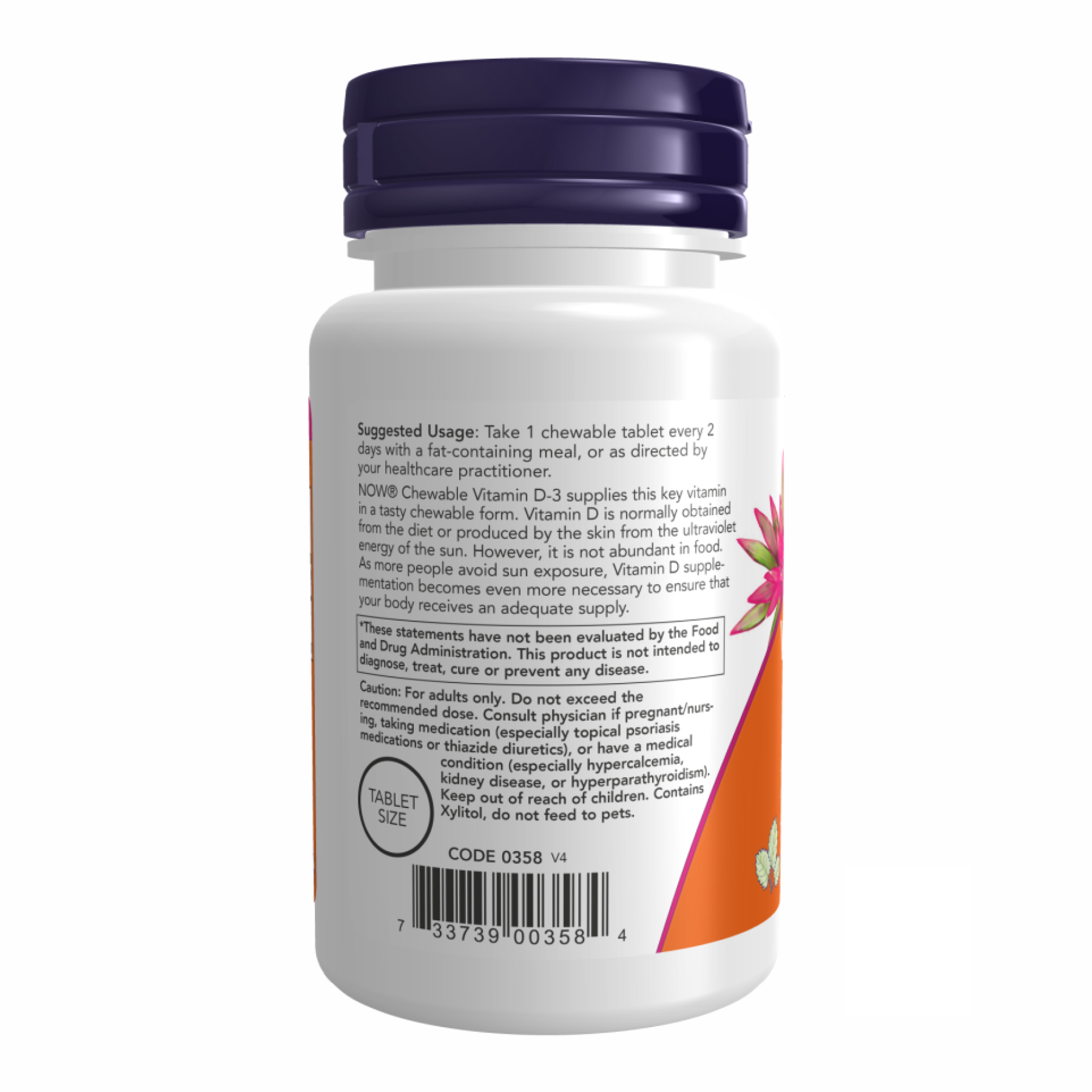 Now Foods VIT D-3 5000 IU Chewable Mint - 120 Chewables 2022-09-1184