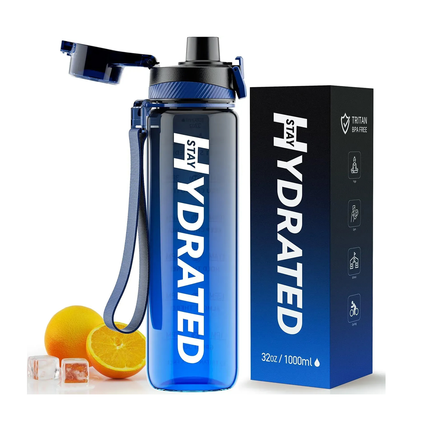 Brave Hydrated Water Bottle - 1000ml Tritan Blue Gray 2023-10-6941