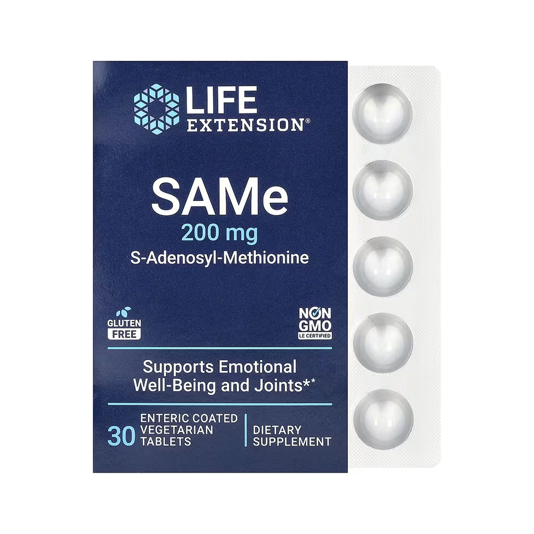 Life Extension SAMe 200mg - 30 enteric-coated vegetarian tabs 2023-10-5458
