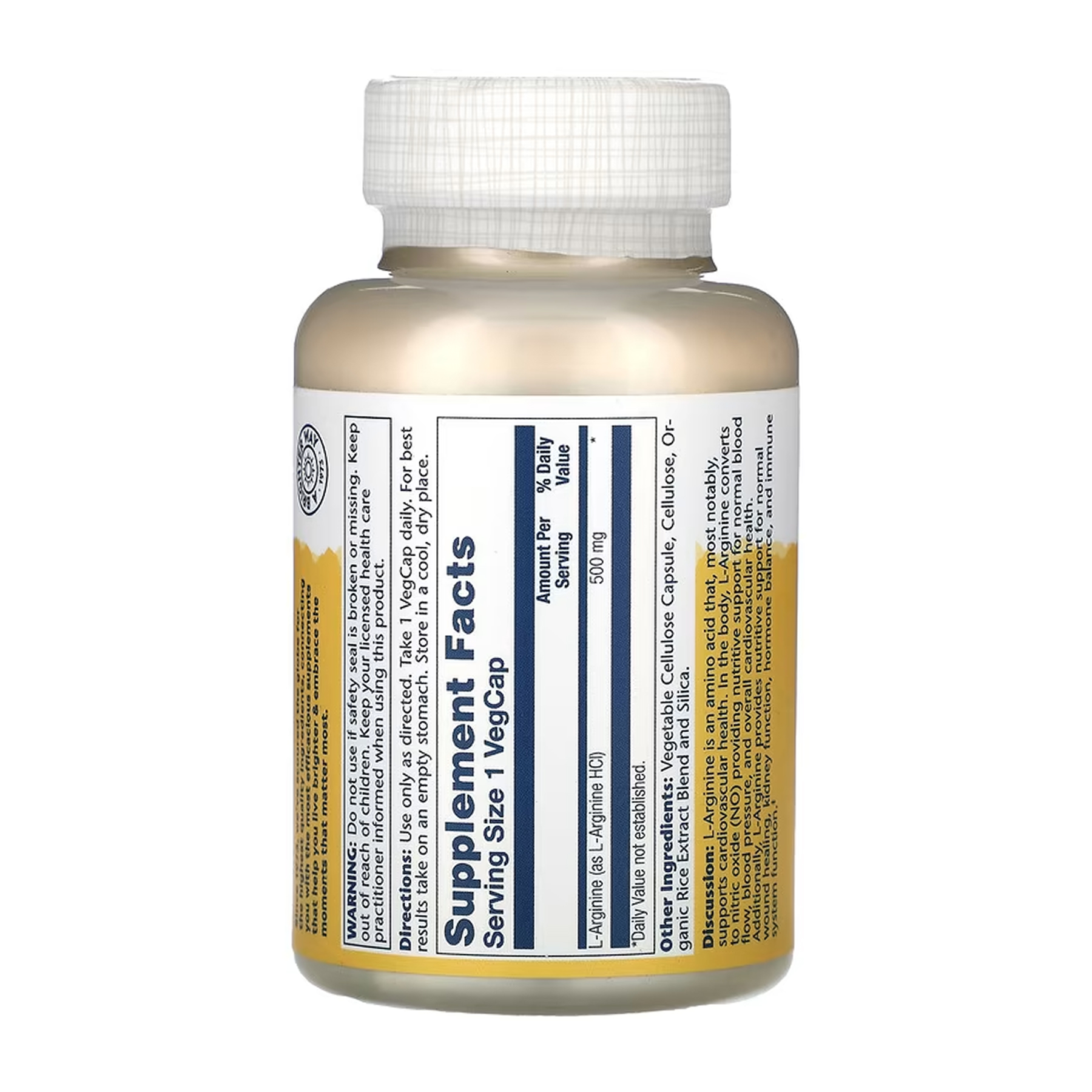 Solaray L-Arginine Free Form 500mg - 100 vcaps 2023-10-6971