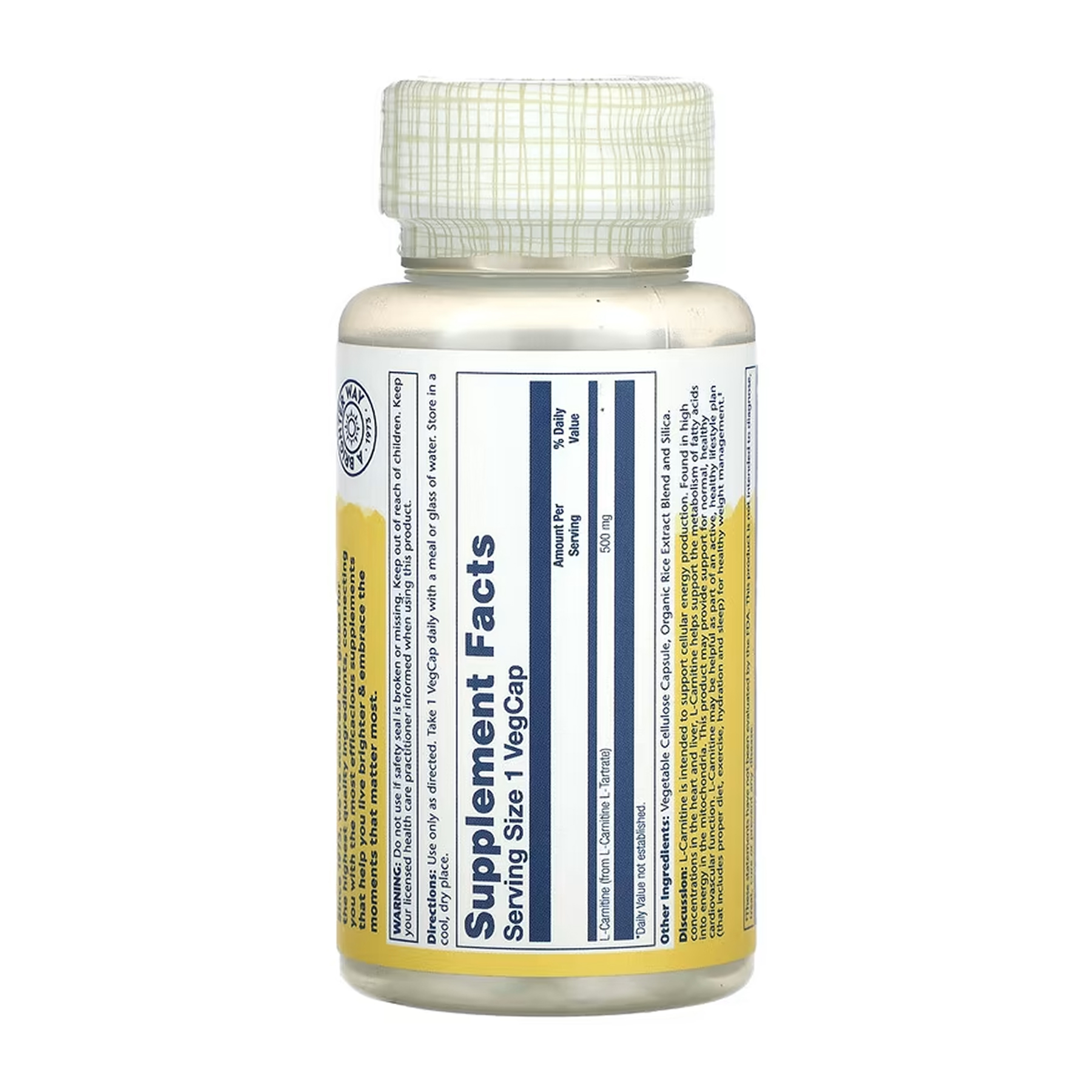 Solaray L-Carnitine Free Form 500mg - 30 vcaps 2023-10-6972