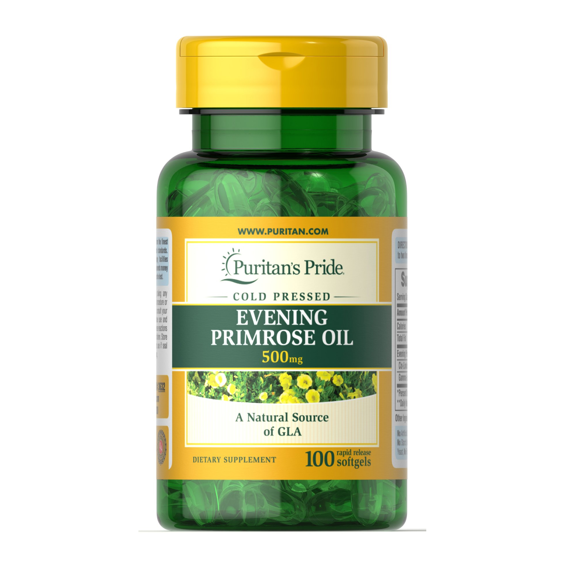 Puritans Pride Evening Primrose Oil 500 mg with GLA - 100 Softgels 100-10-0771287-20