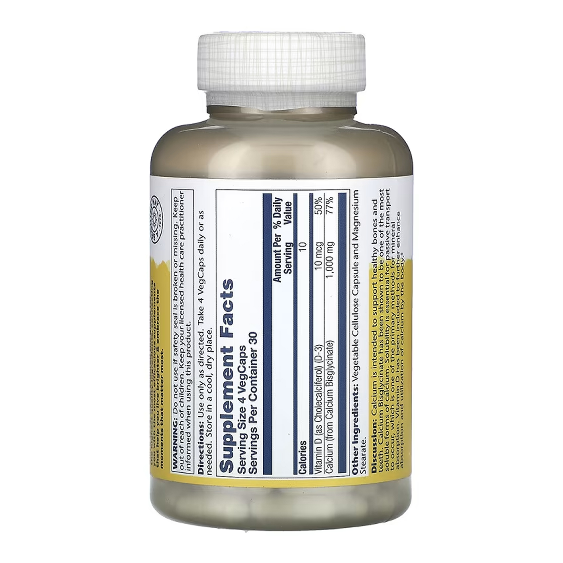 Solaray Calcium Bisglycinate with Vitamin D-3 1000mg - 120 vcaps 2023-10-6783
