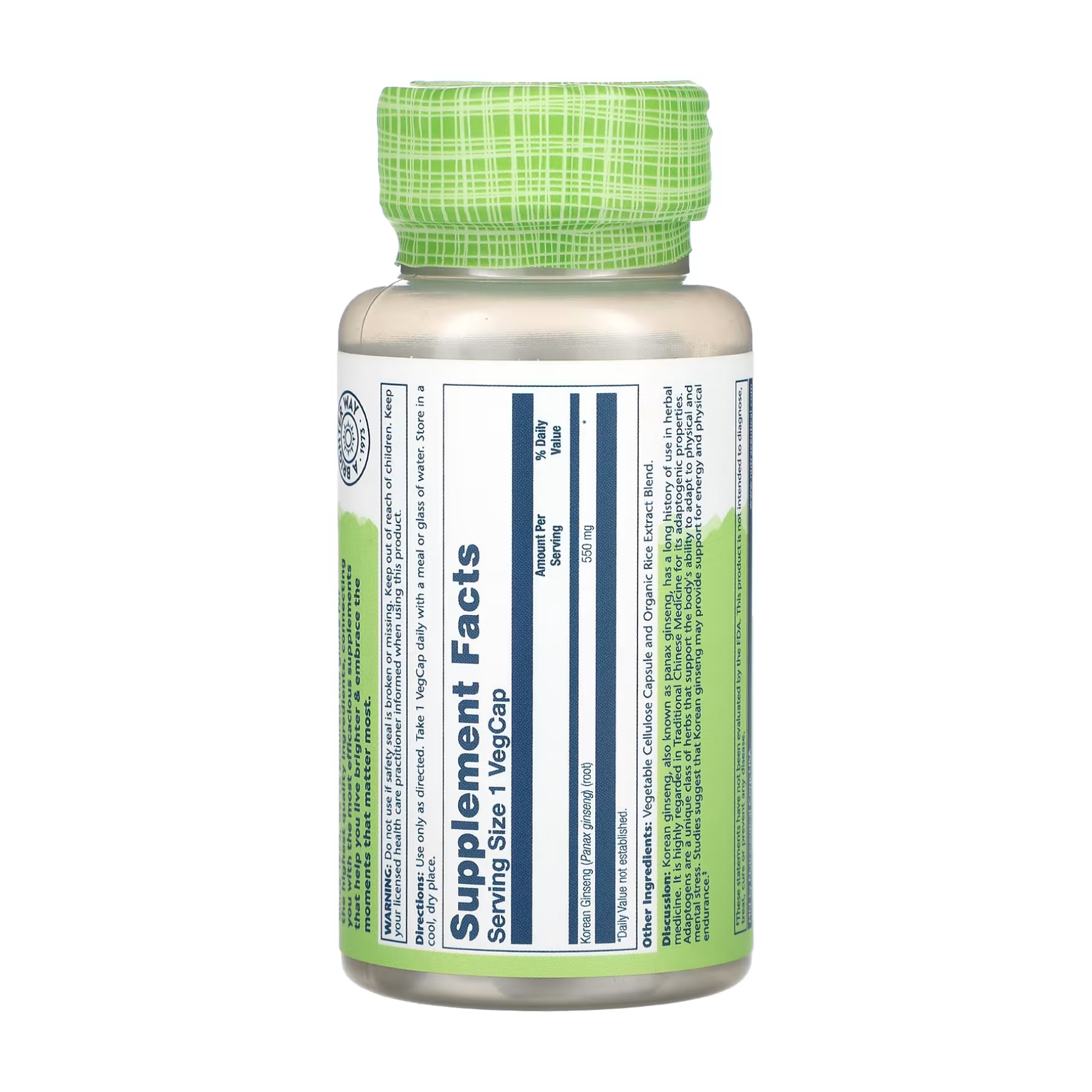 Solaray Korean Ginseng Root 550mg - 50 vcaps 2023-10-2379