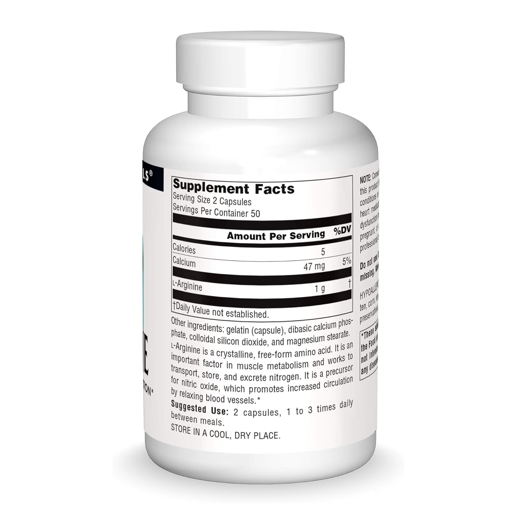 Source Naturals L-Arginine 500 mg - 50 tabs 2023-10-6160