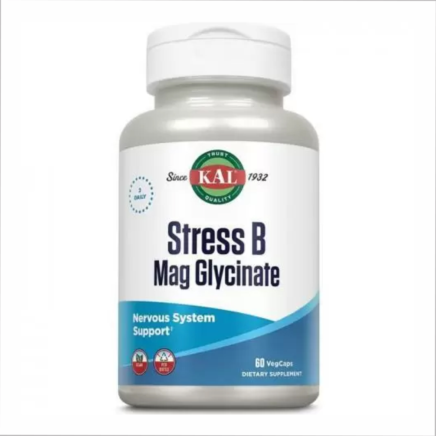 KAL Stress B Magnesium Glycinate - 60 vcaps (Повреждена банка) 2023-10-7792