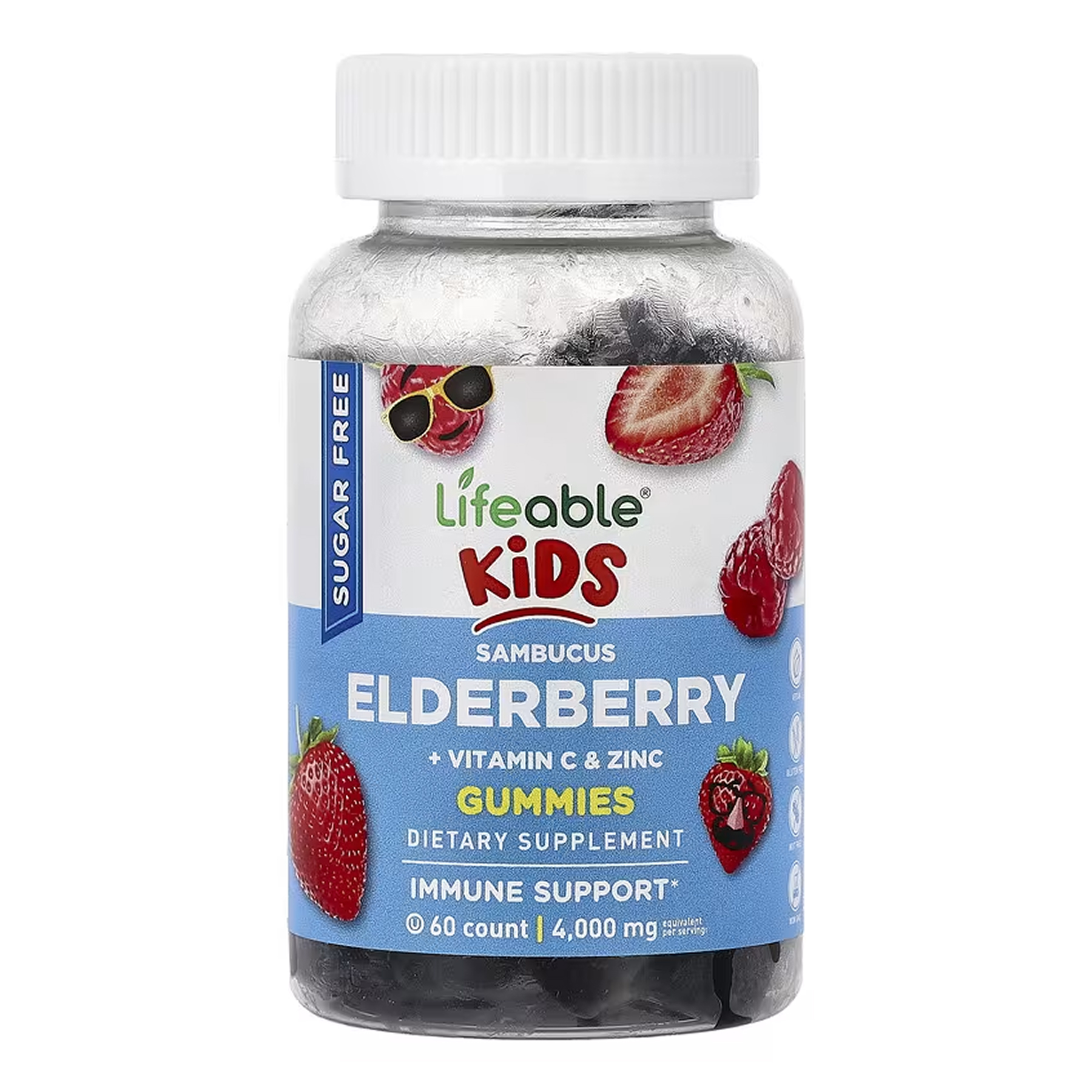 Lifeable Sambucus Elderberry + Vitamin C and Zinc Kids Sugar Free - 60 gummies 2023-10-7295