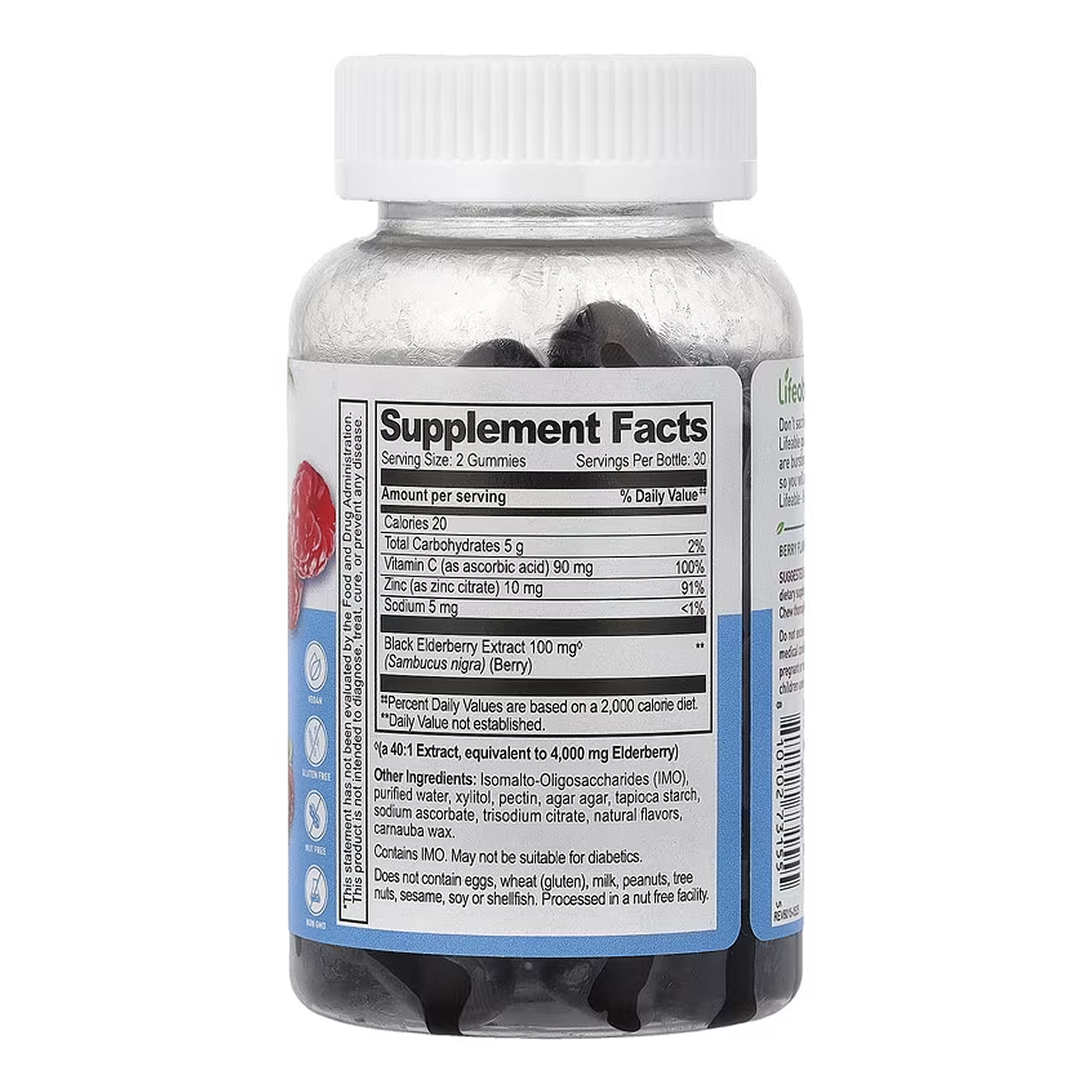 Lifeable Sambucus Elderberry + Vitamin C and Zinc Kids Sugar Free - 60 gummies 2023-10-7295