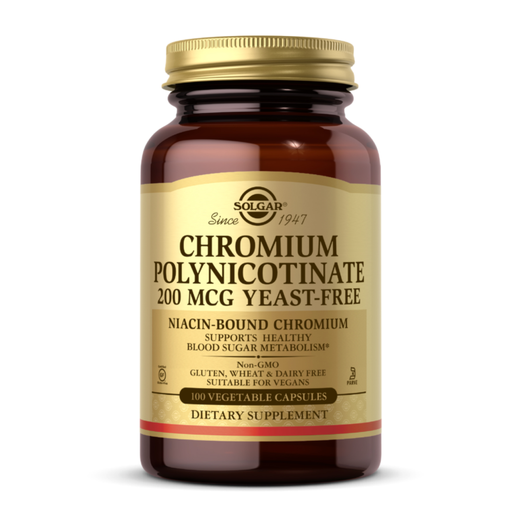 Solgar Chromium Polynicotinate 200mcg YeastFree - 100 vcaps 2023-10-4114