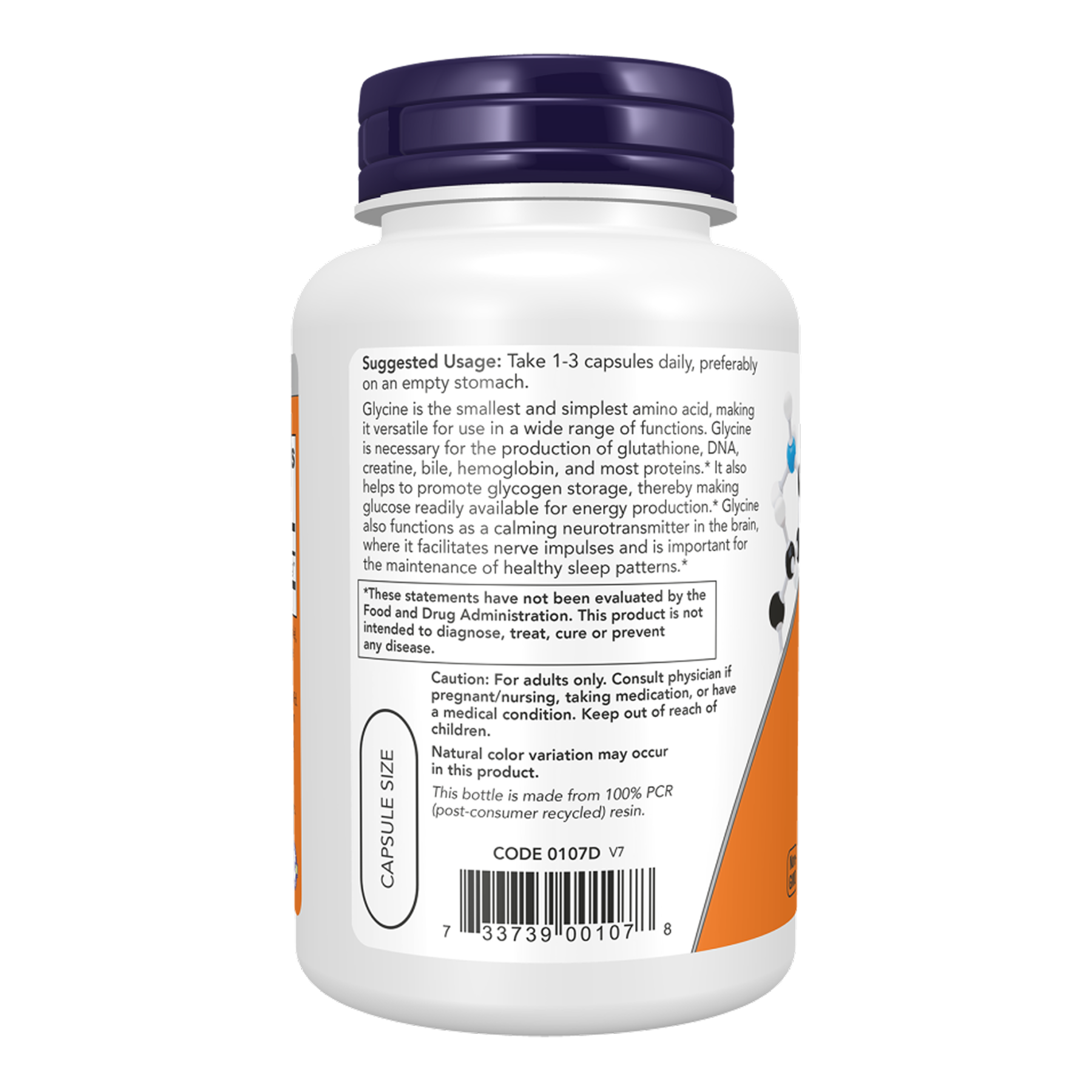Now Foods Glycine 1000 mg - 250 vcaps 2023-10-7451