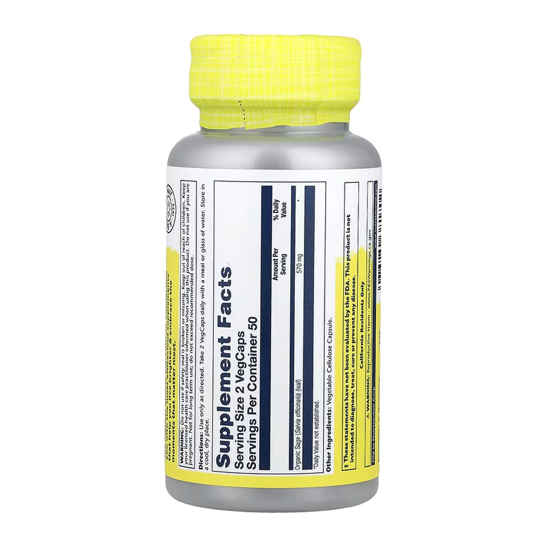 Solaray Organically Grown Sage Leaf 570mg - 100 vcaps 2023-10-6975