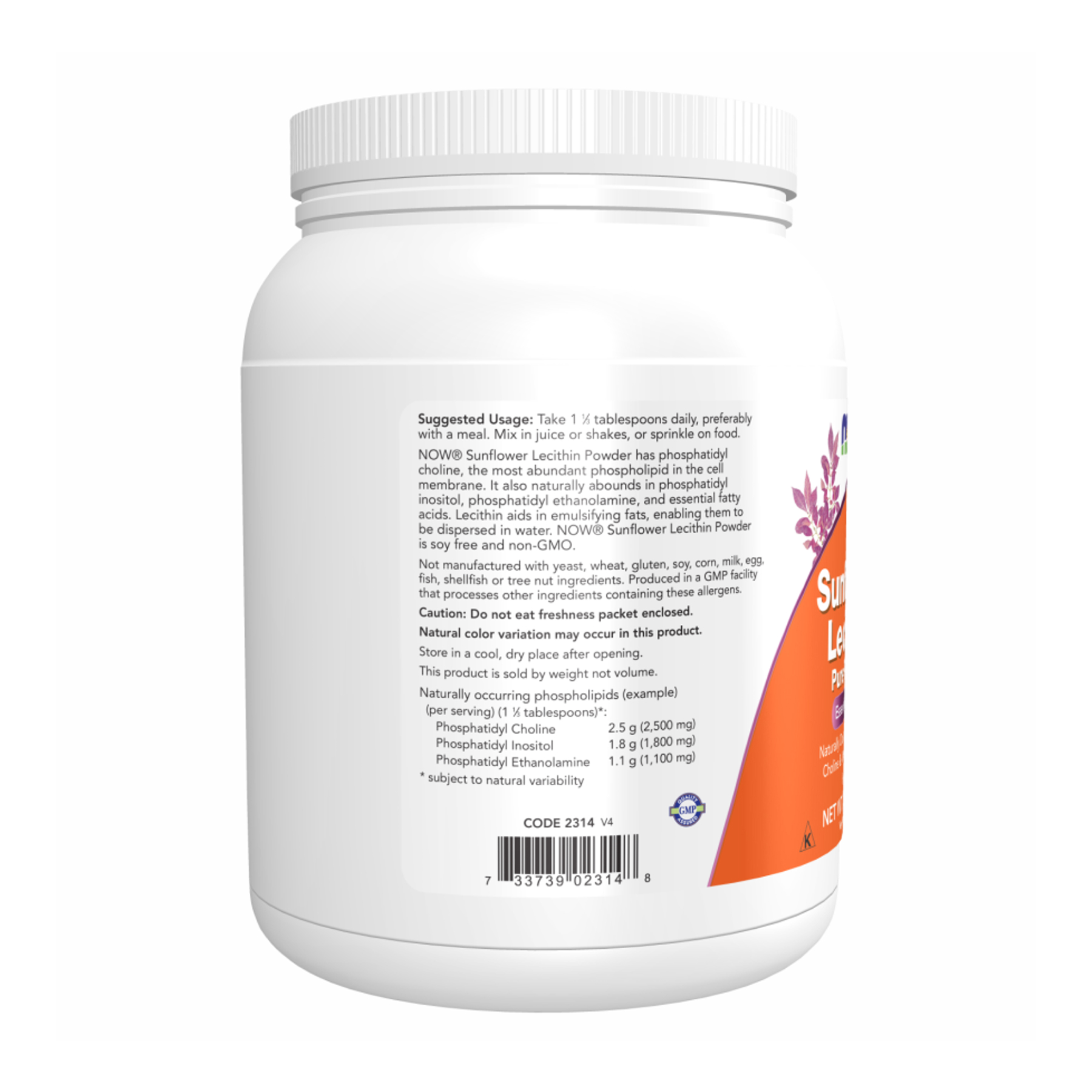 Now Foods Sunflower Lecithin Pure Powder 1lb - 454g 2022-10-2063