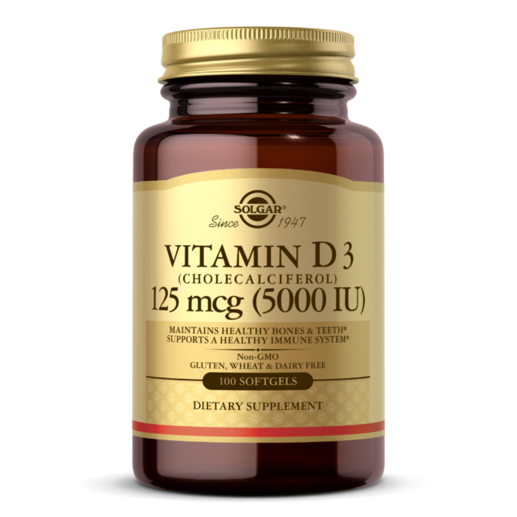Solgar Vitamin D3 Cholecalciferol 125 mcg 5000 IU - 100 softgels 100-31-3430199-20