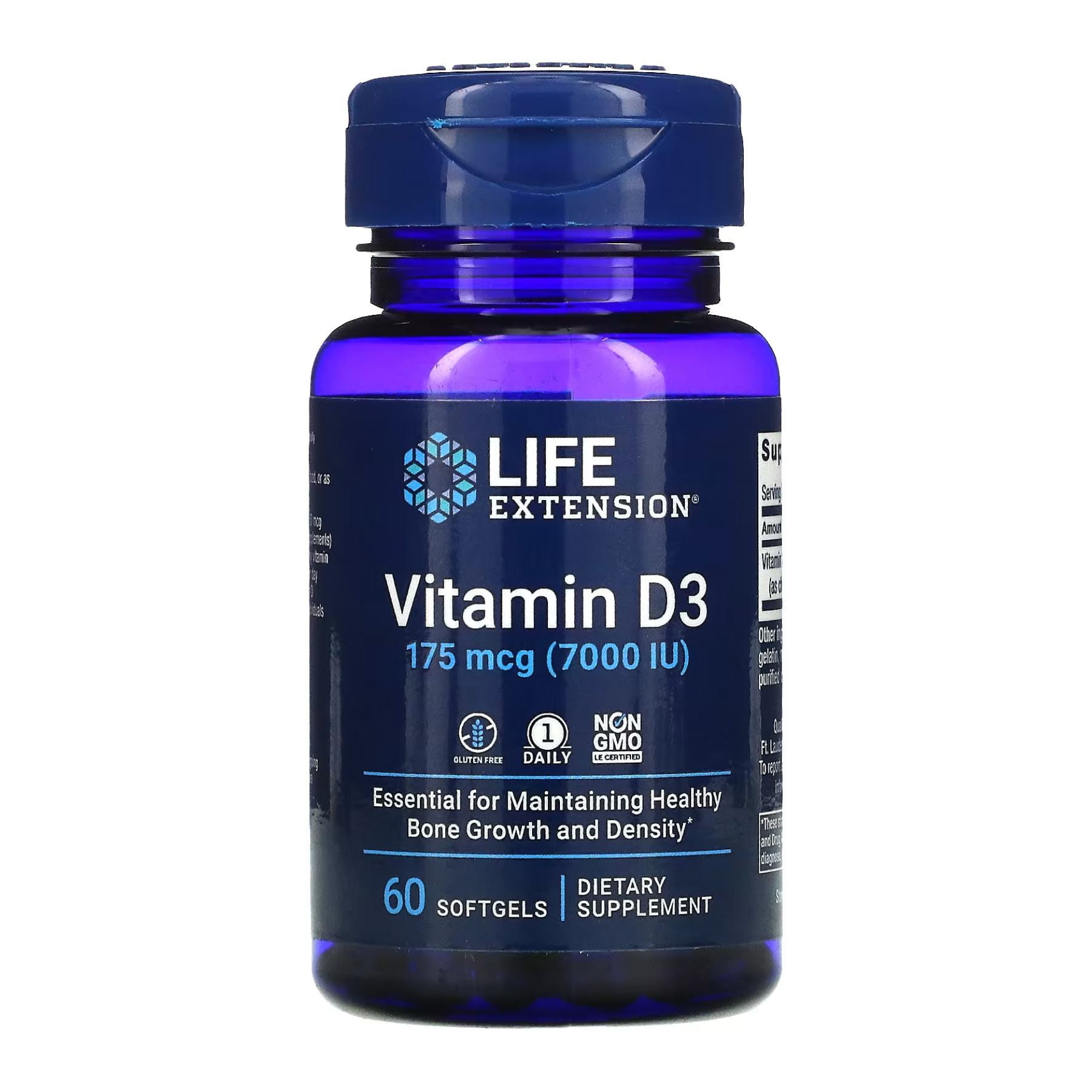 Life Extension Vitamin D3 175 mcg (7000 IU) - 60 softgels 2022-10-1908