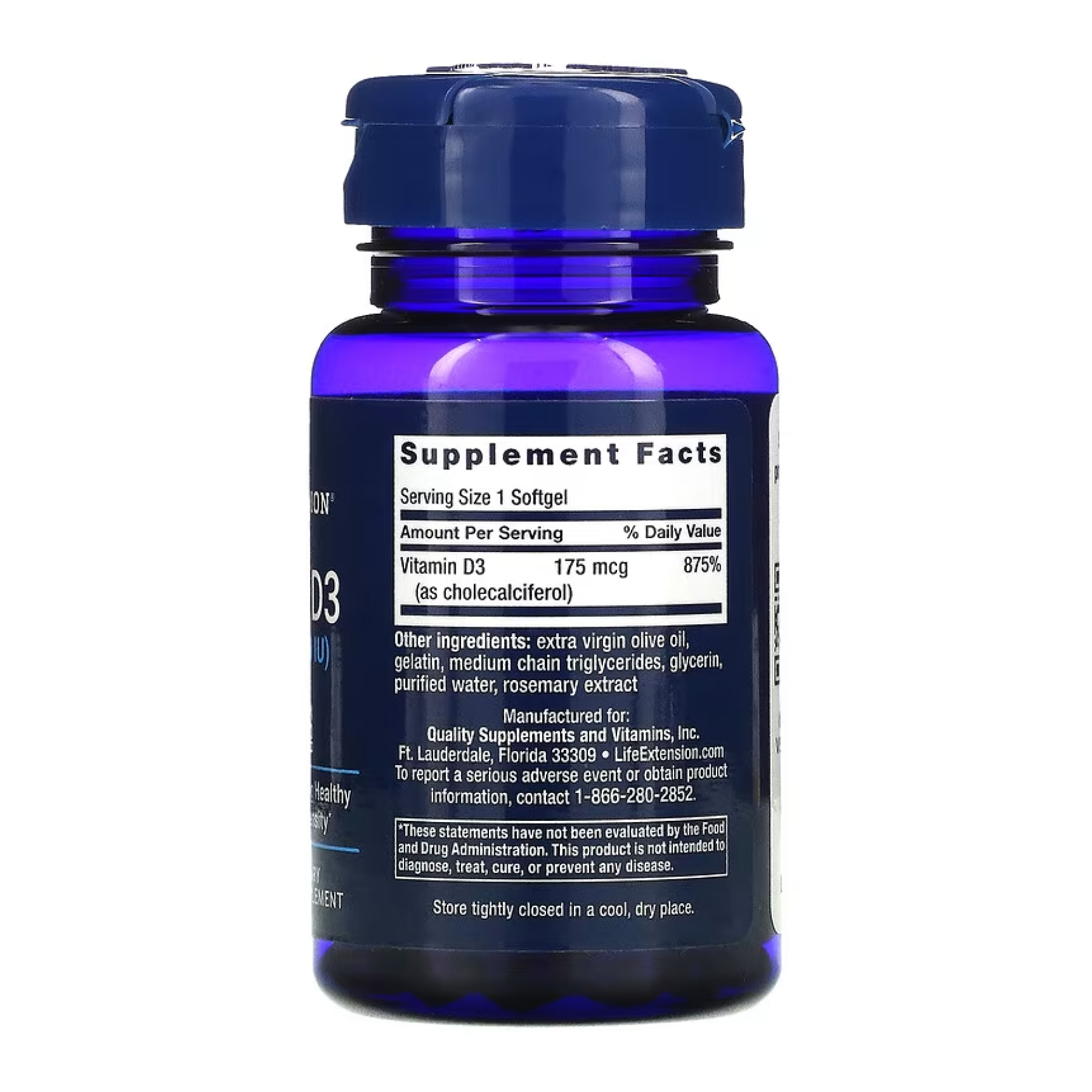 Life Extension Vitamin D3 175 mcg (7000 IU) - 60 softgels 2022-10-1908