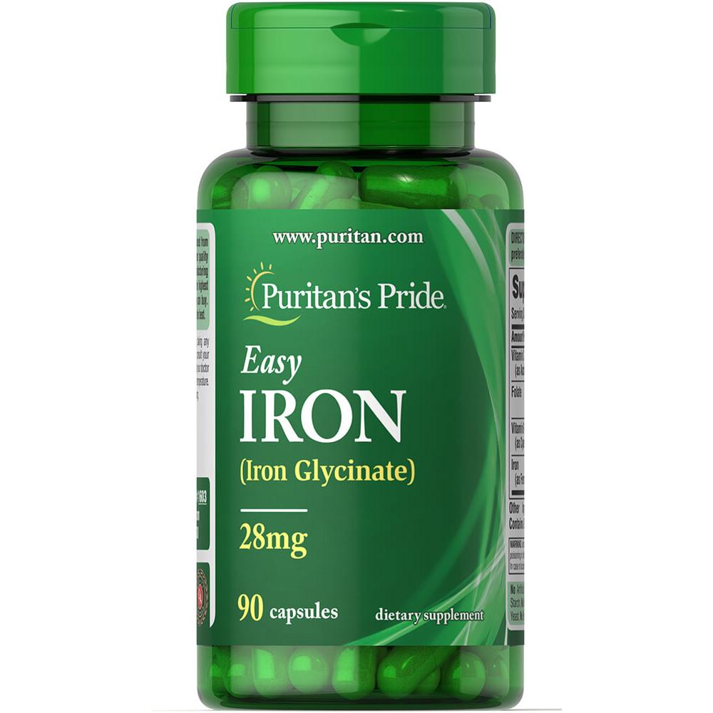 Puritans Pride Easy Iron 28 mg (Iron Glycinate) - 90 Capsules 100-60-6282109-20