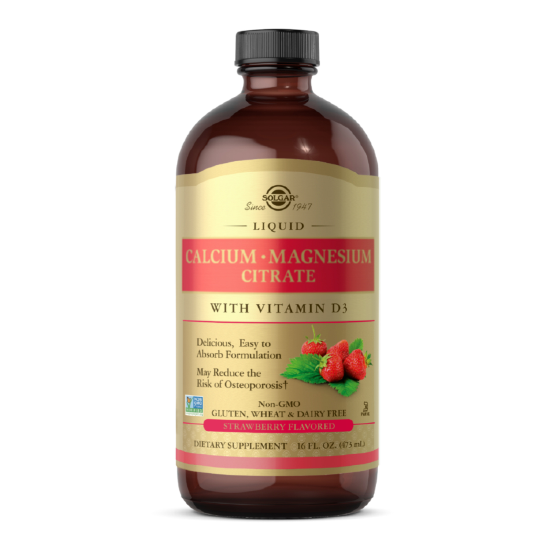 Solgar Liquid Calcium Magnesium Citrate with Vitamin D3 - 16 oz Natural Strawberry 2022-10-1986