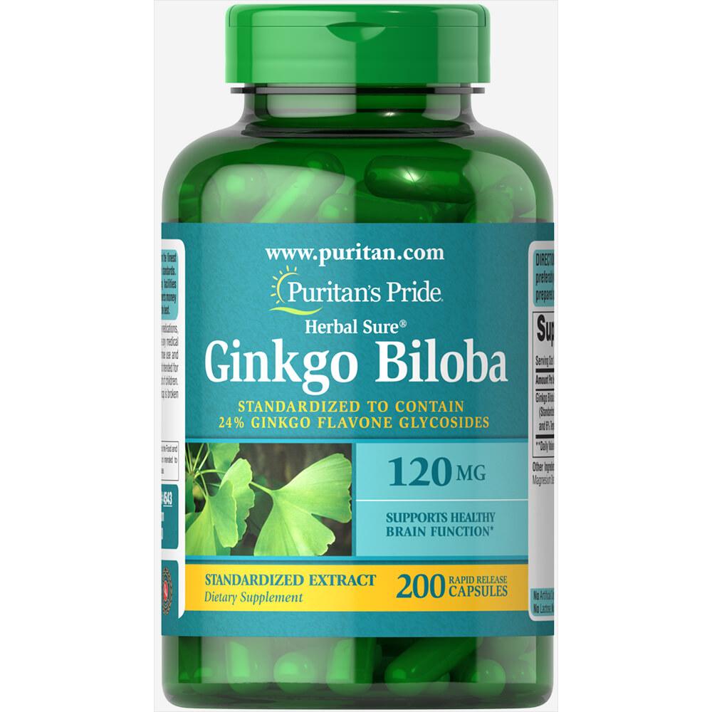 Puritans Pride Ginkgo Biloba Standardized Extract 120mg - 200caps 100-90-1828125-20