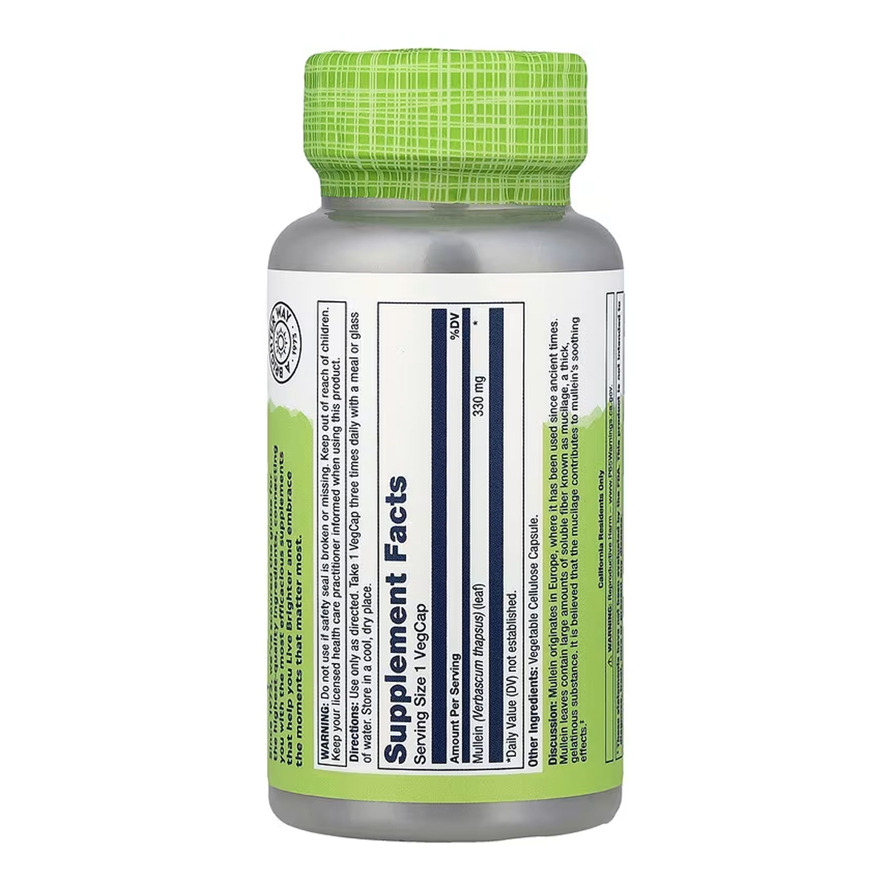 Solaray Mullein Leaf 330mg - 100 vcaps 2023-10-6980