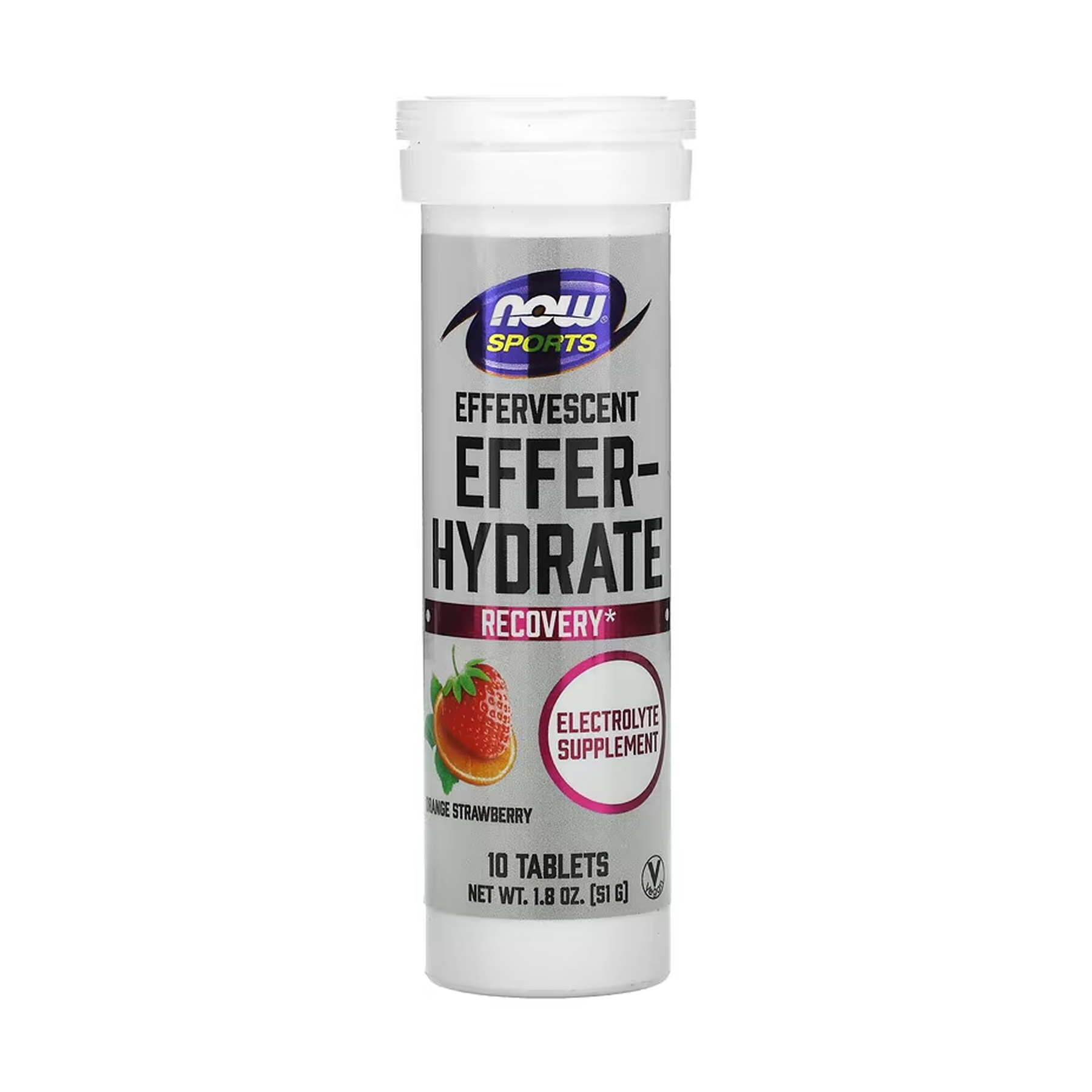 Now Foods Effer-Hydrate Effervescent Orange Strawberry - 10 tabs 2023-10-6508