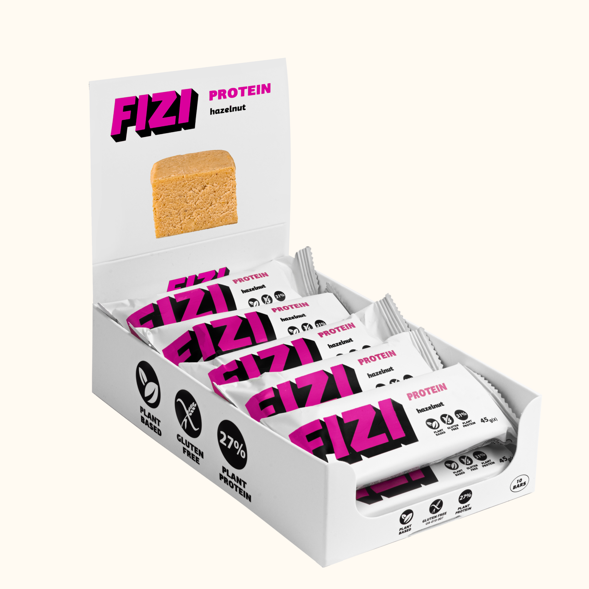 FIZI FIZI Protein Bar - 10х45g Hazelnut (Повреждена упаковка) 2023-10-7844