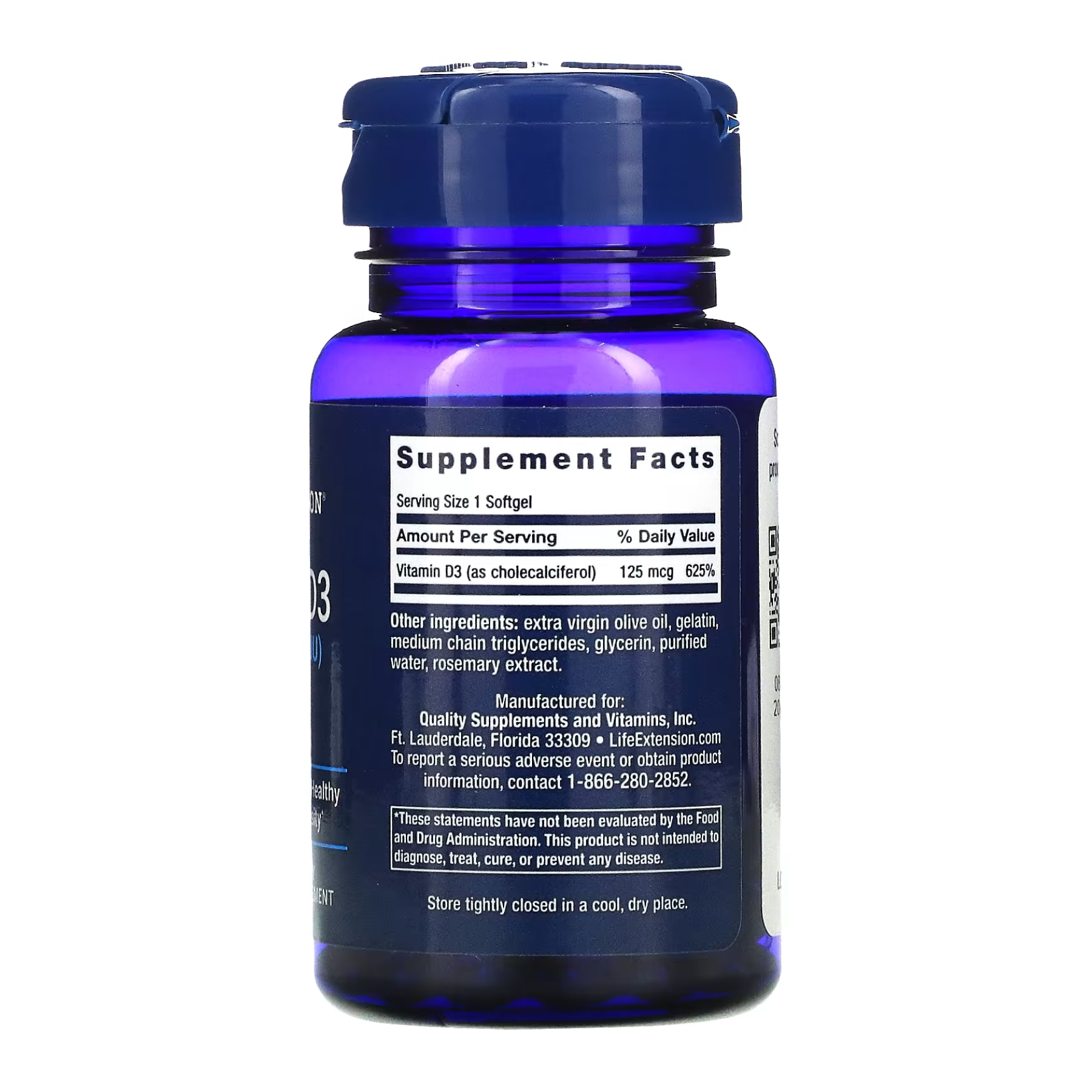 Life Extension Vitamin D3 125 mcg (5000 IU) - 60 softgels (Пошкоджена банка) 2024-11-0431