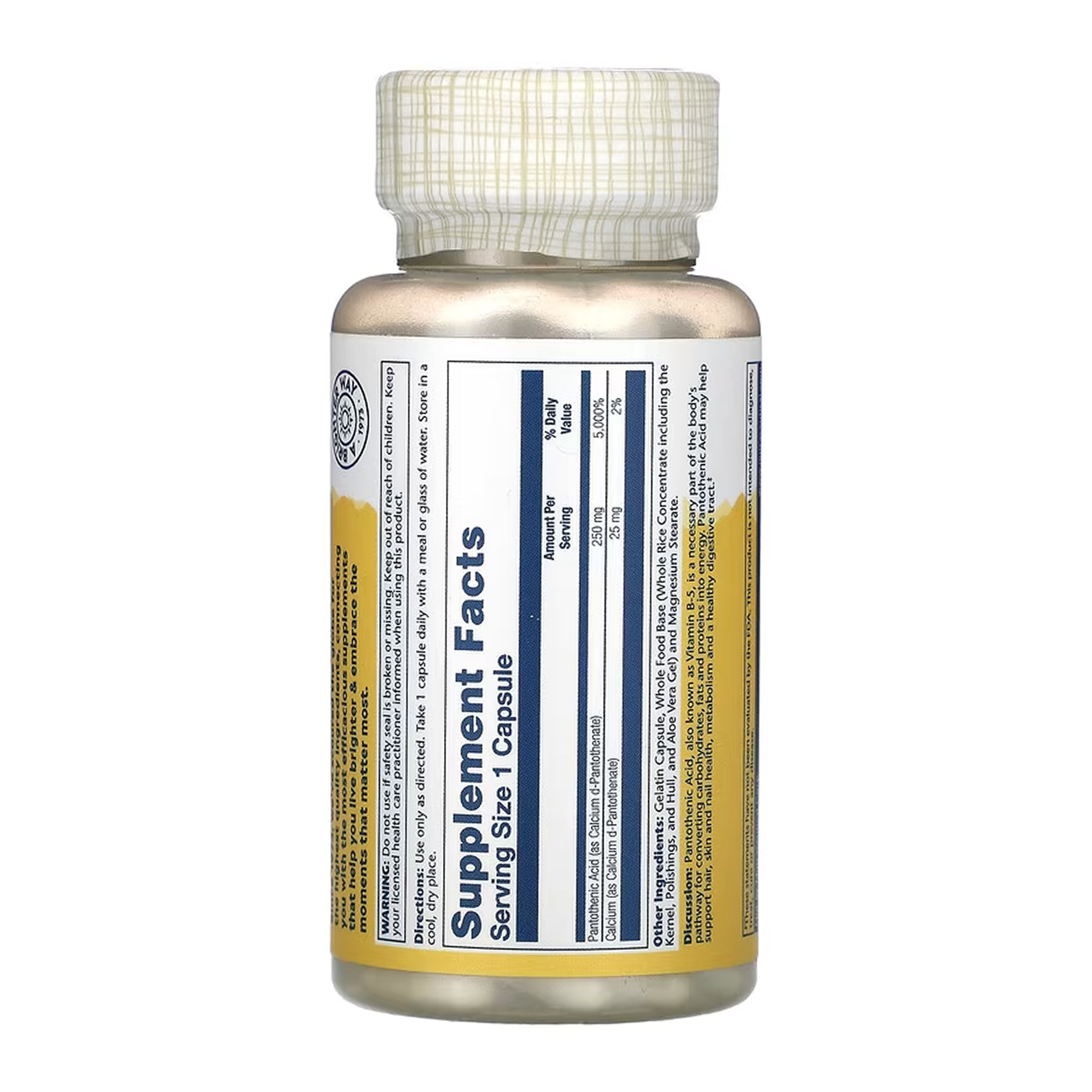 Solaray Pantothenic Acid 250mg - 100 caps 2023-10-6744