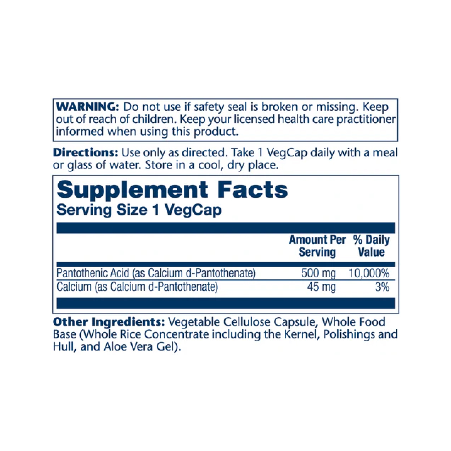 Solaray Pantothenic Acid 500mg - 100 veg caps 2023-10-3579