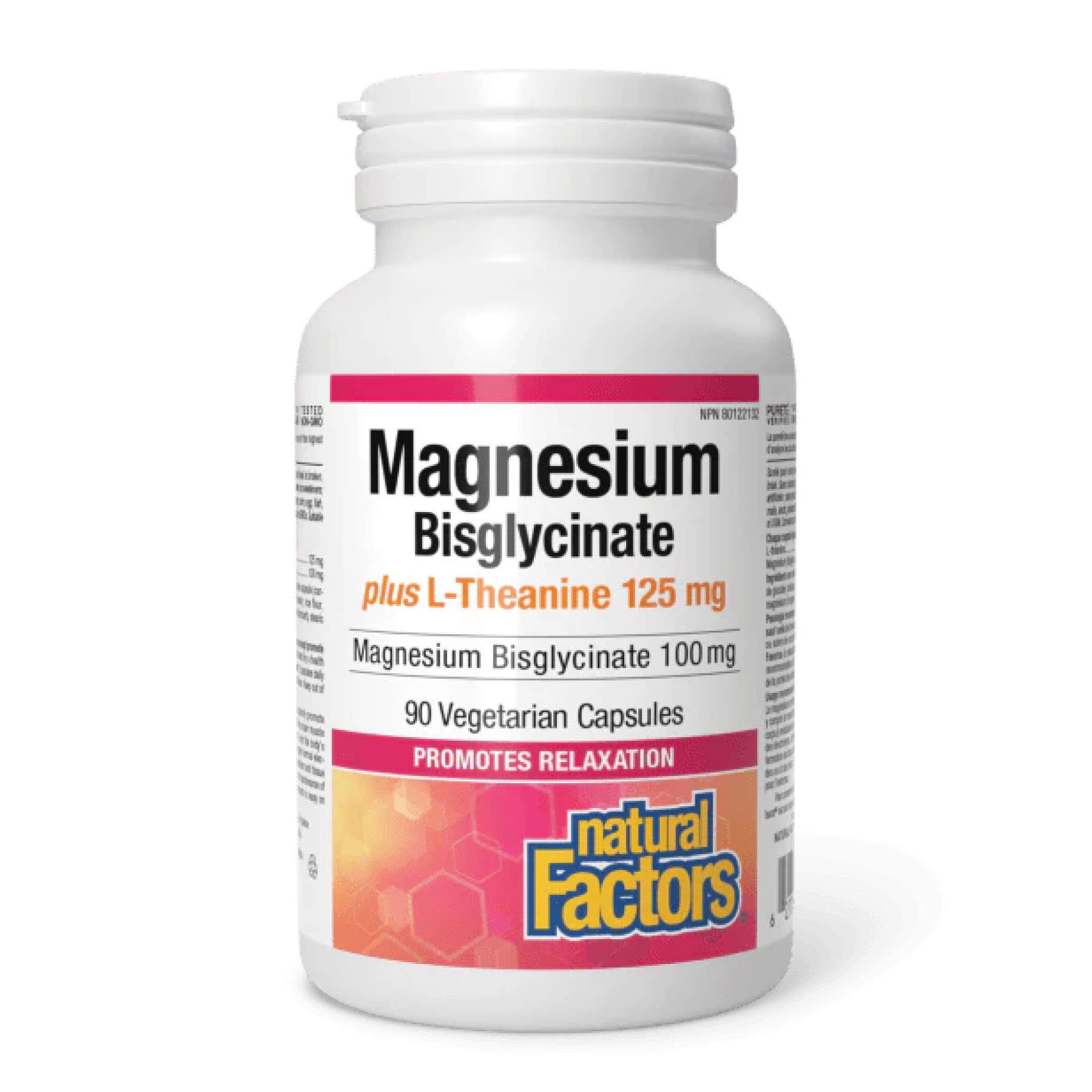 Natural Factors Magnesium Bisglycinate 100 mg plus L-Theanine 125 mg - 90 vcaps 2023-10-6562