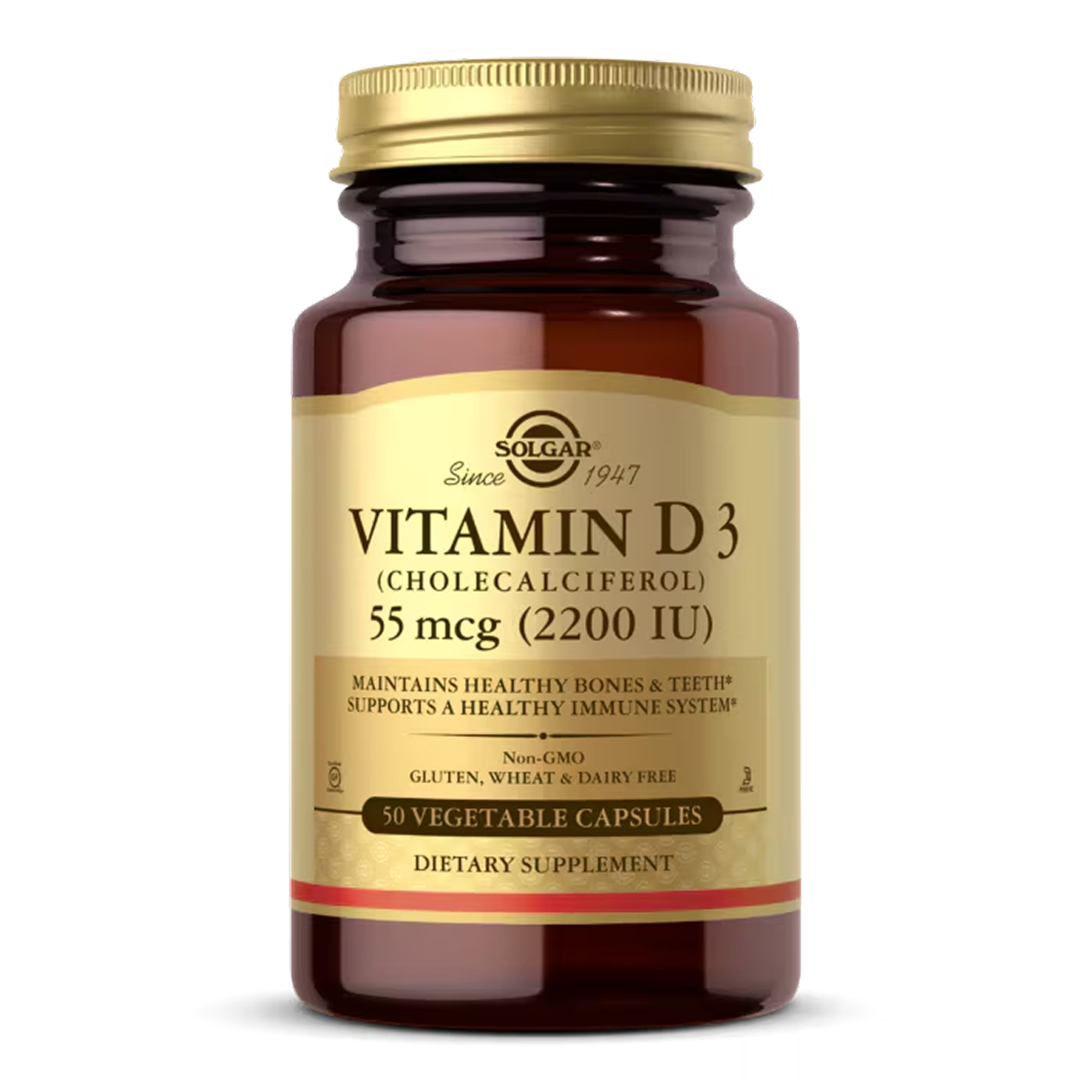 Solgar Vitamin D3 (Cholecalciferol) 55 mcg (2200 IU) - 50 vcaps 2023-10-4140