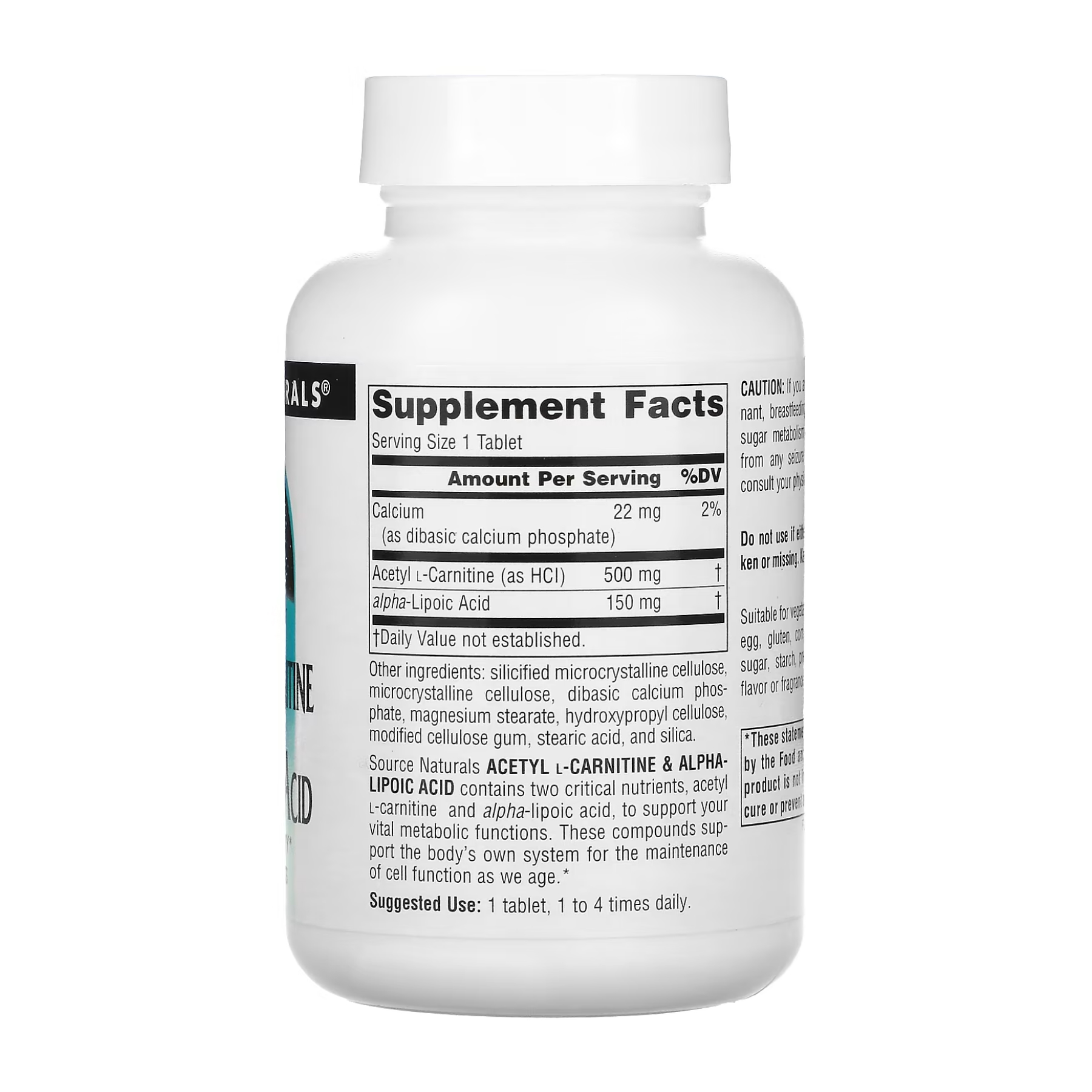 Source Naturals Acetyl L-Carnitine & Alpha-Lipoic Acid 650mg - 60 tabs 2023-10-3581