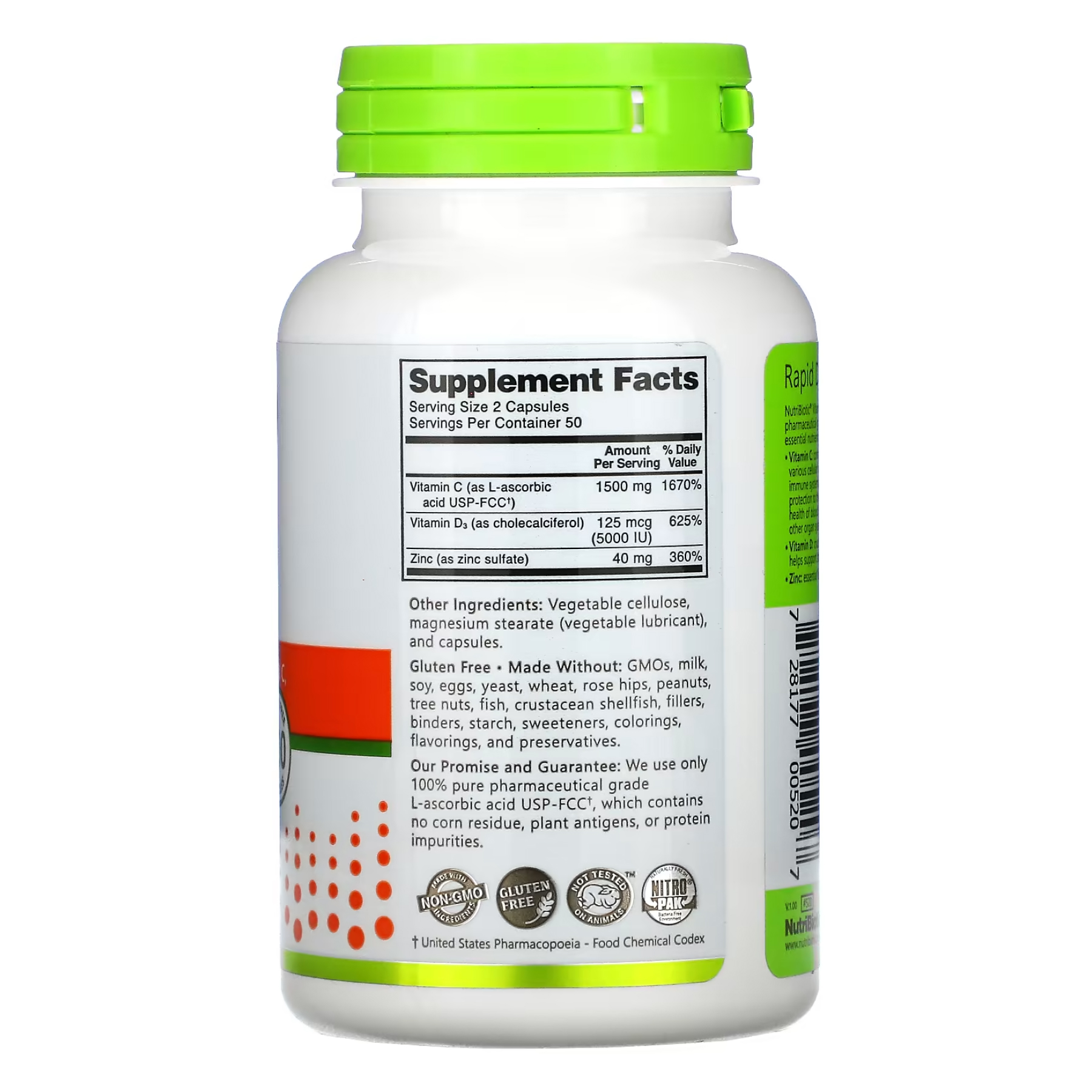 Nutribiotic Vitamin C+D3 & Zinc - 100 caps (Пошкоджена банка+затерта дата) 2023-10-7848