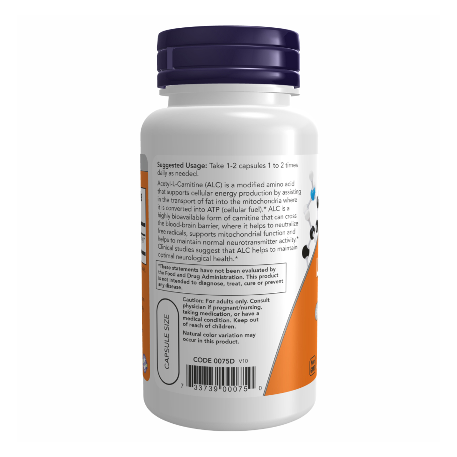 Now Foods Acetyl L-Carnitine 500mg - 50 vcaps 100-58-5578635-20