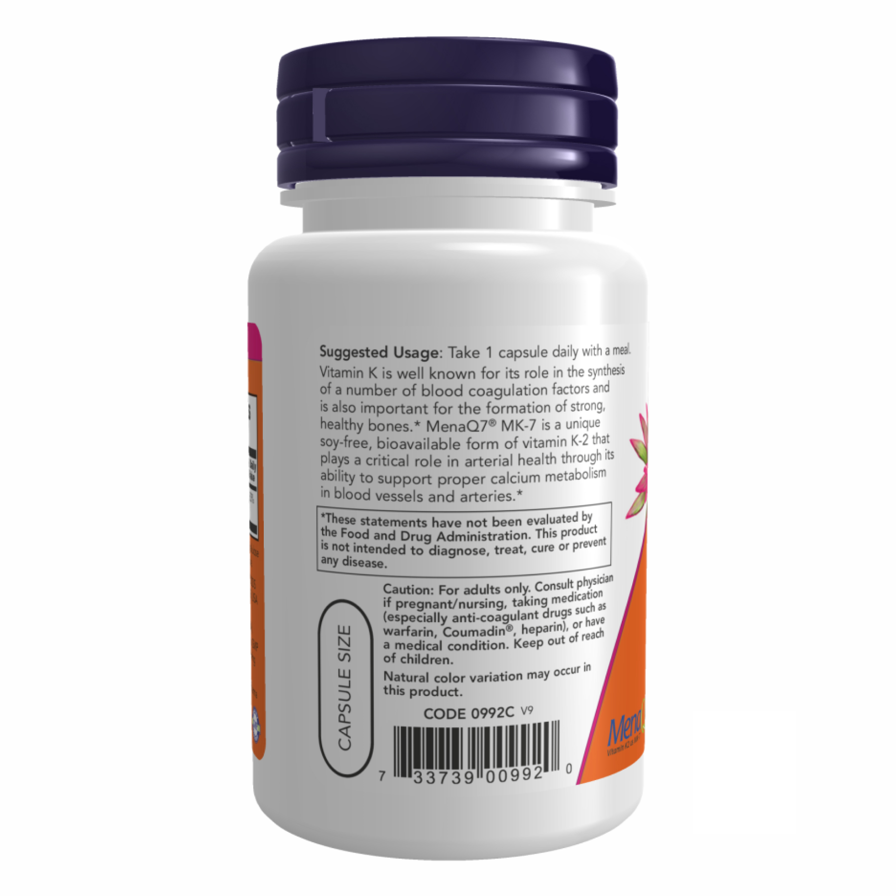 Now Foods Vitamin K-2 (MK7) 100 mcg - 60 vcaps 2022-10-0461