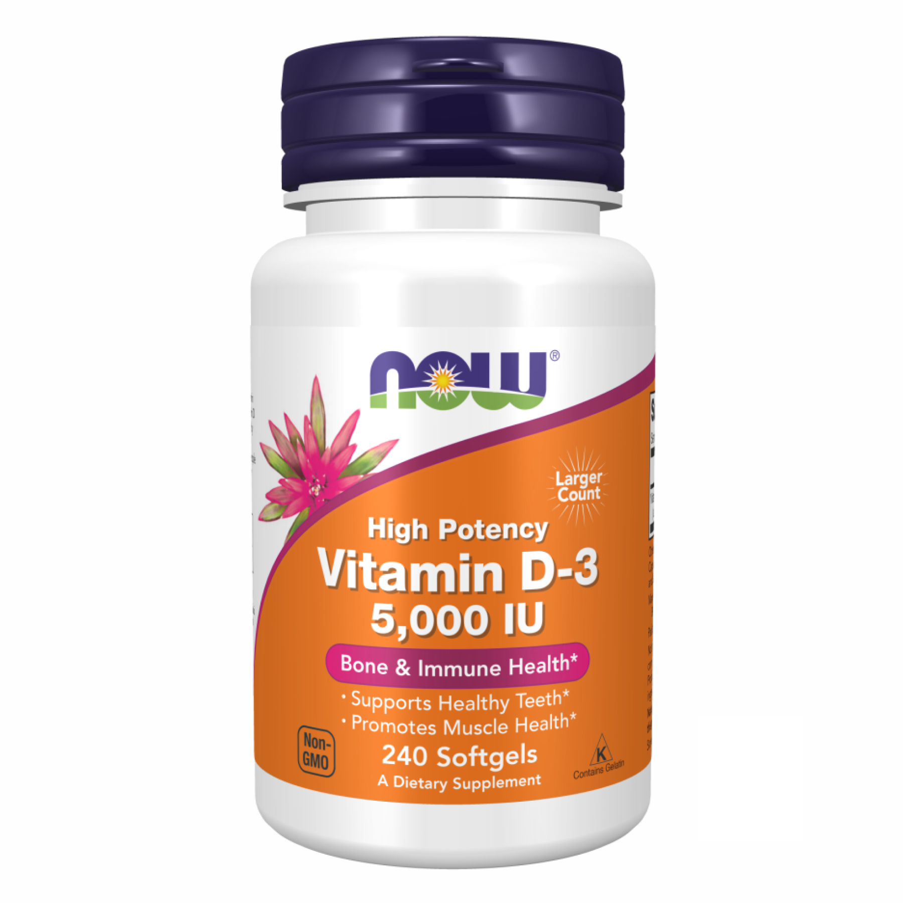 Now Foods Vitamin D-3 5000 IU - 240 softgels 2022-10-0462
