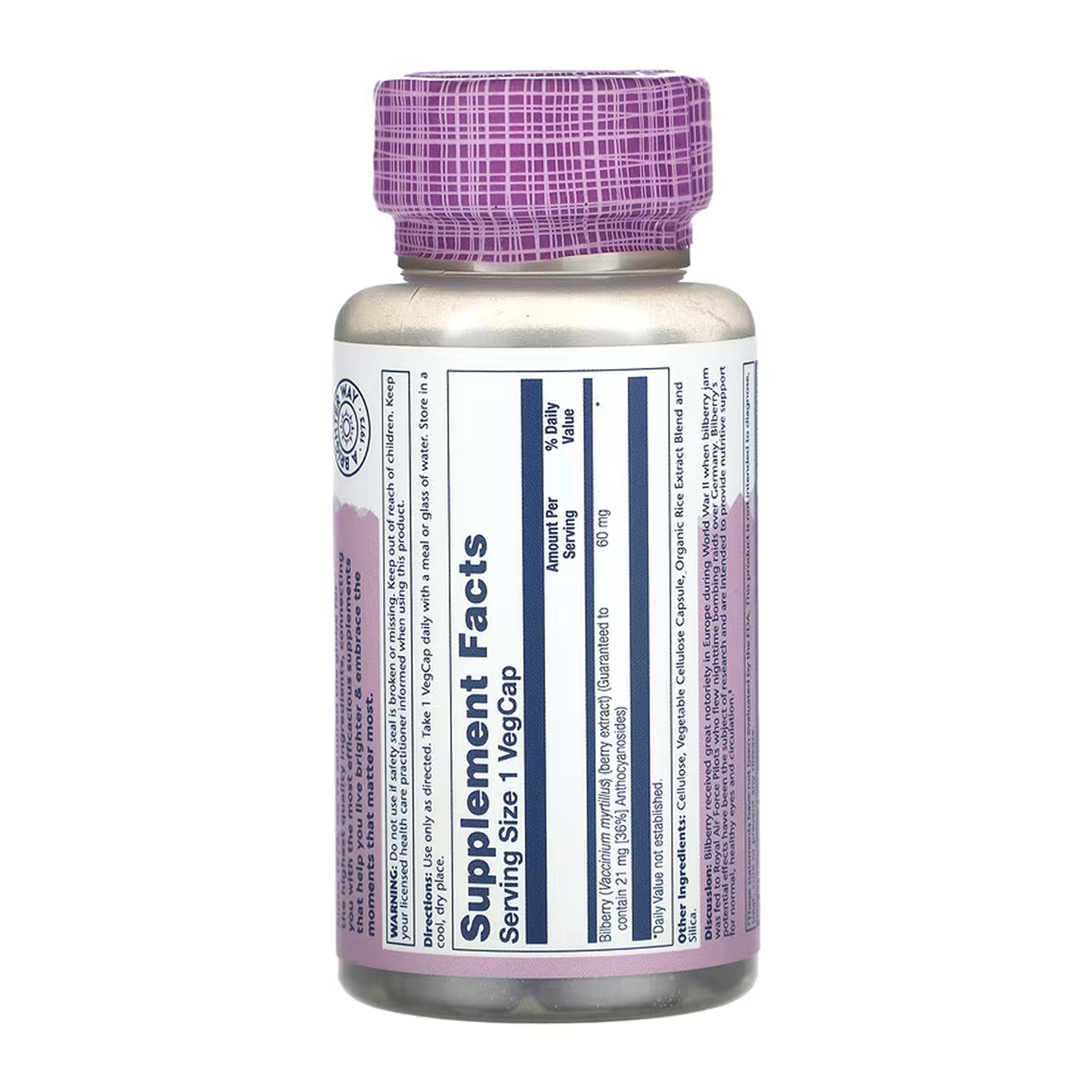 Solaray Bilberry Berry Extract 60mg - 60 vcaps 2023-10-7016