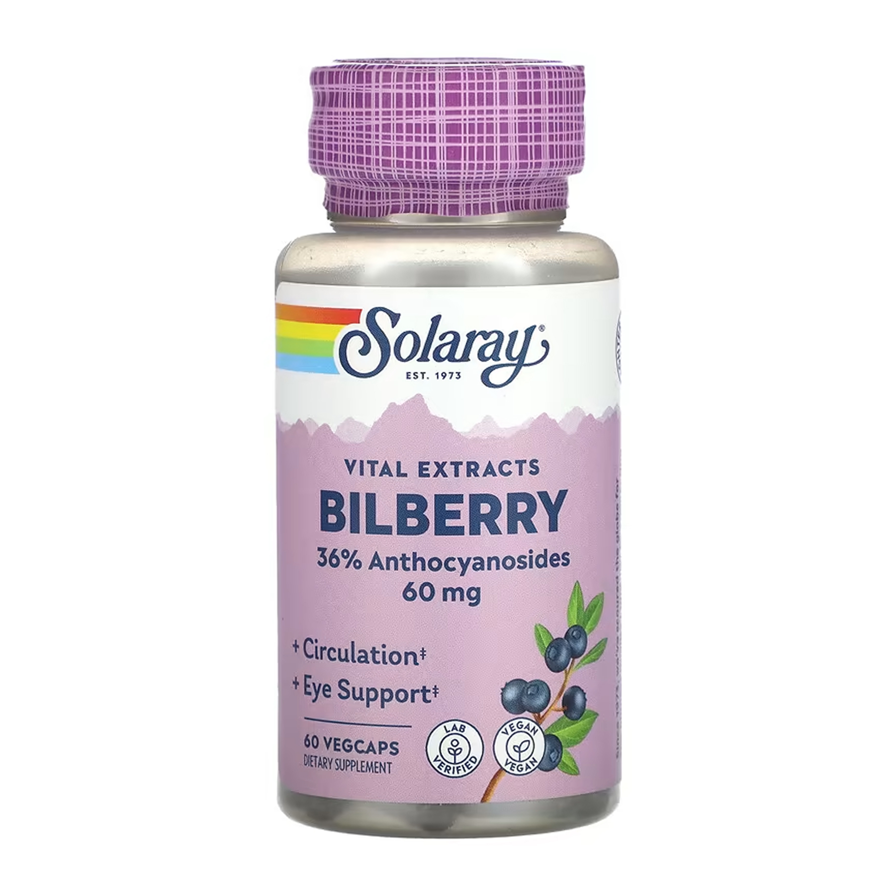 Solaray Bilberry Berry Extract 60mg - 60 vcaps 2023-10-7016